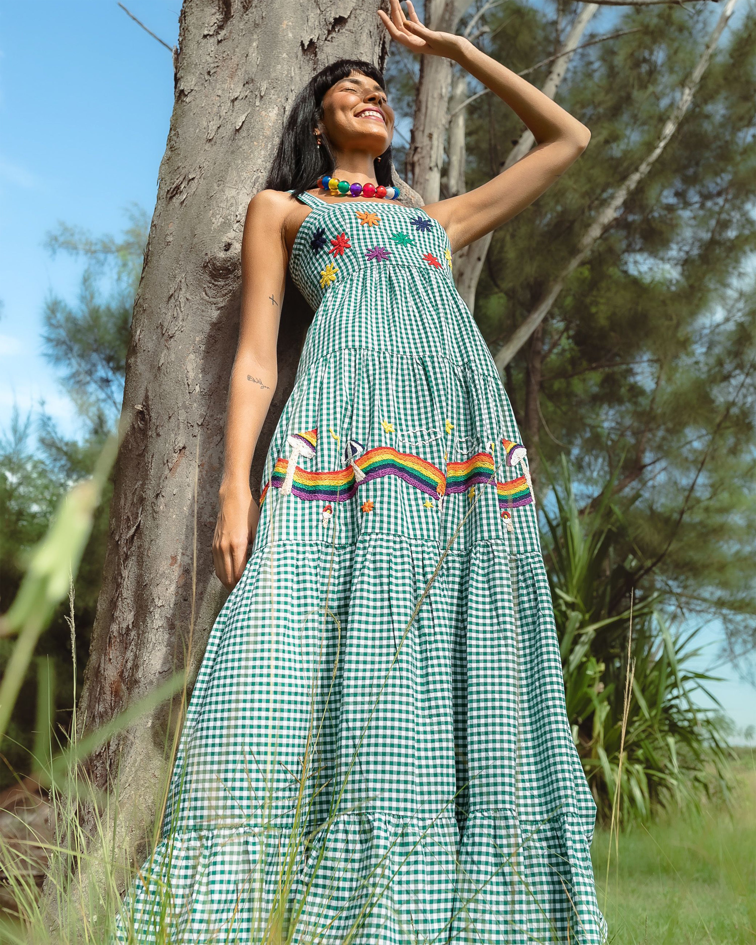 Amanda Mushroom Trail Dress Green Vichy