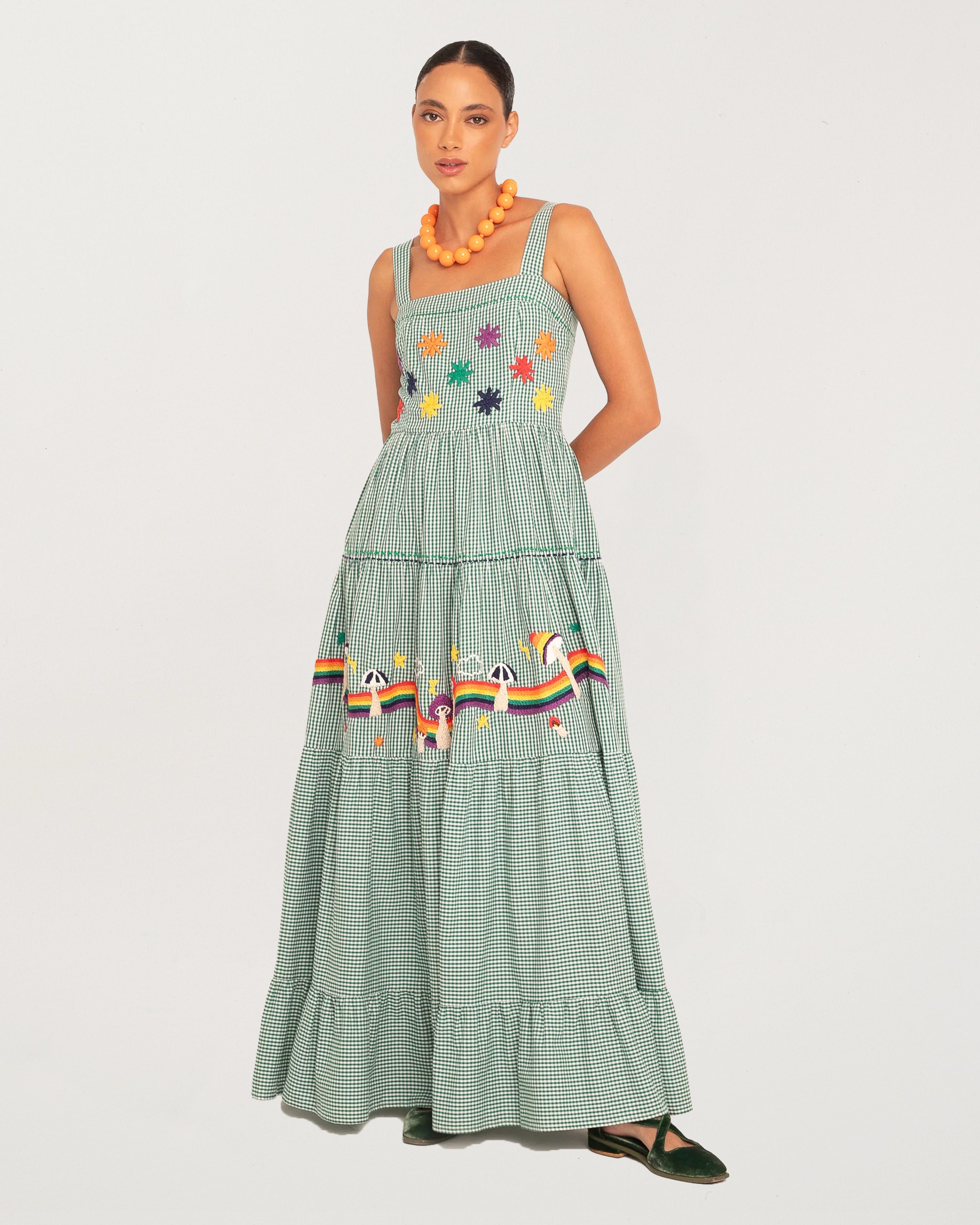 Amanda Mushroom Trail Dress Green Vichy