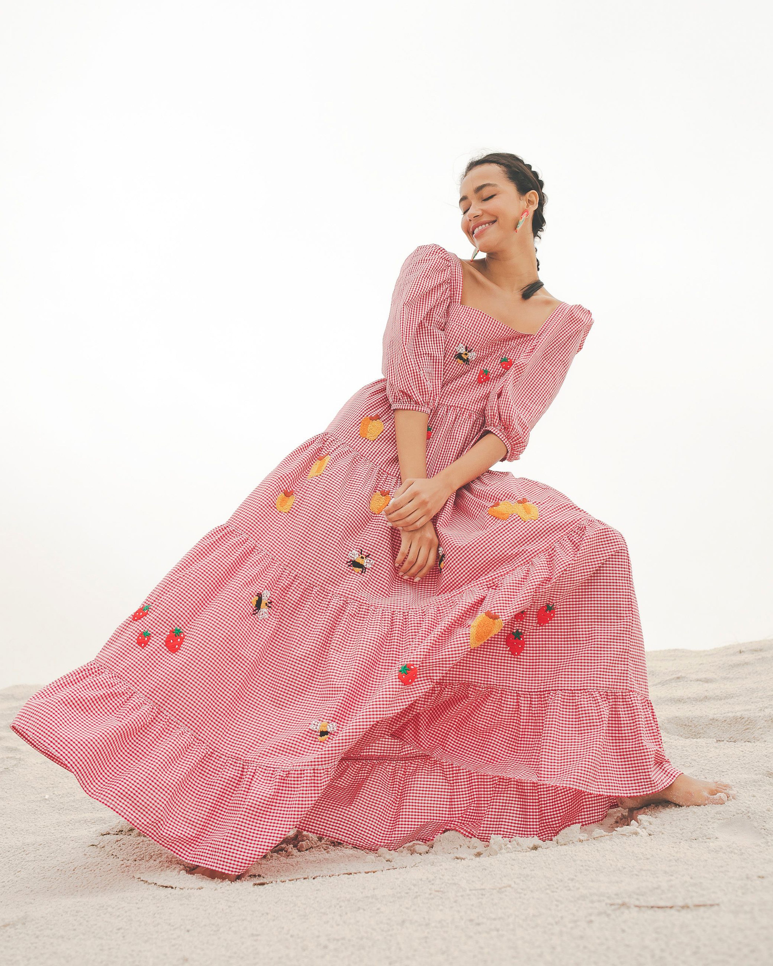 Amanda Sweet Dress with Sleeve Red Vichy