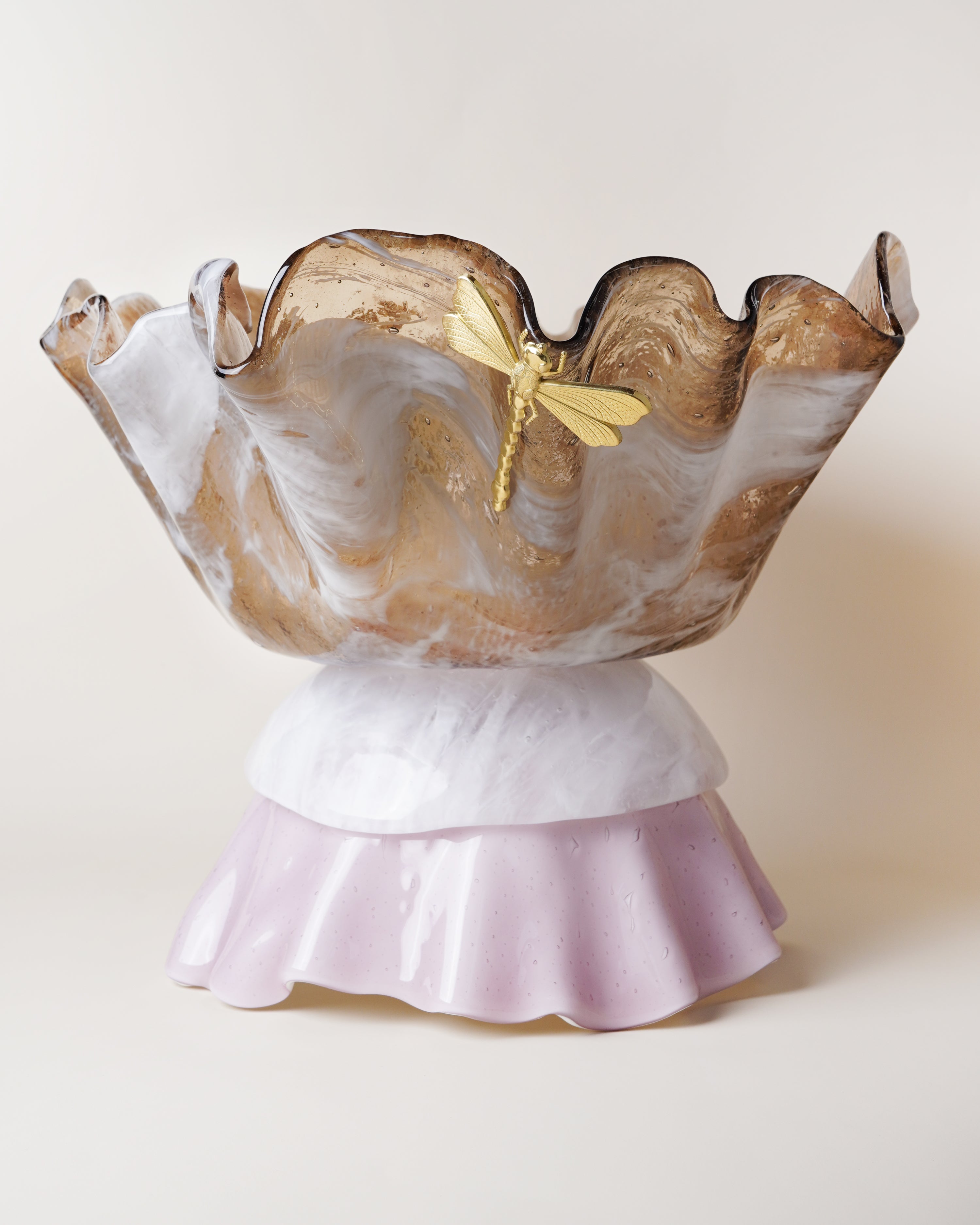 Ballarina Bowl Marble Bronze, Marble White & Pink/Dragonfly D40cm