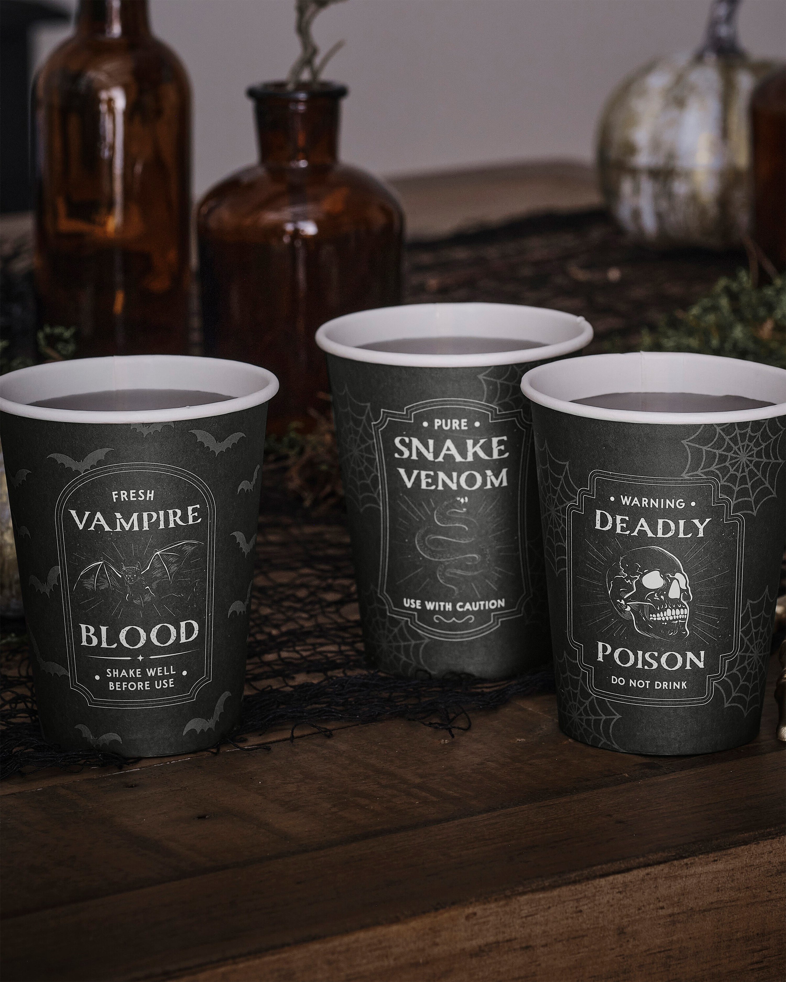 Black Potion Label Halloween Party Paper Cups