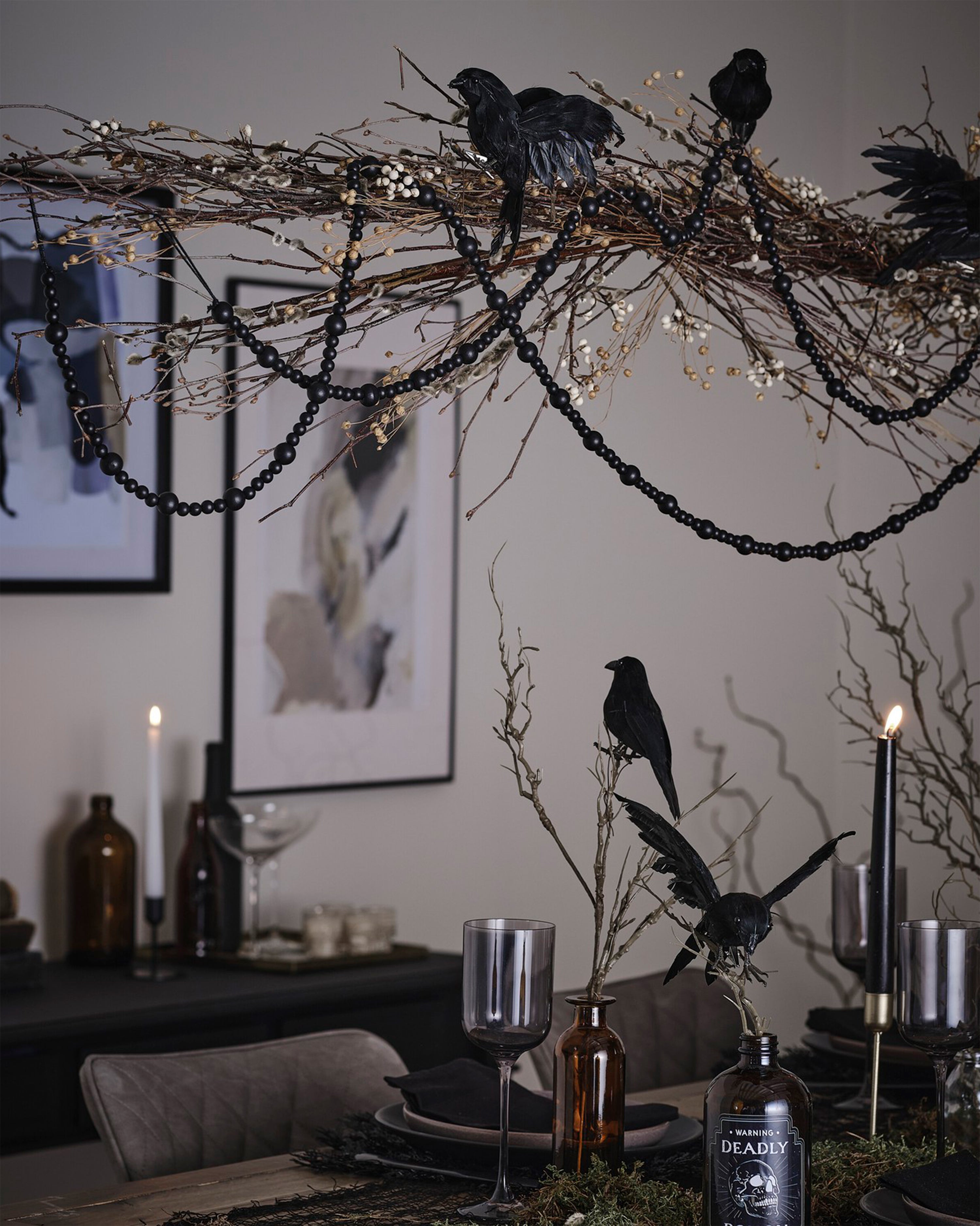 Black Wooden Bead Halloween Garland