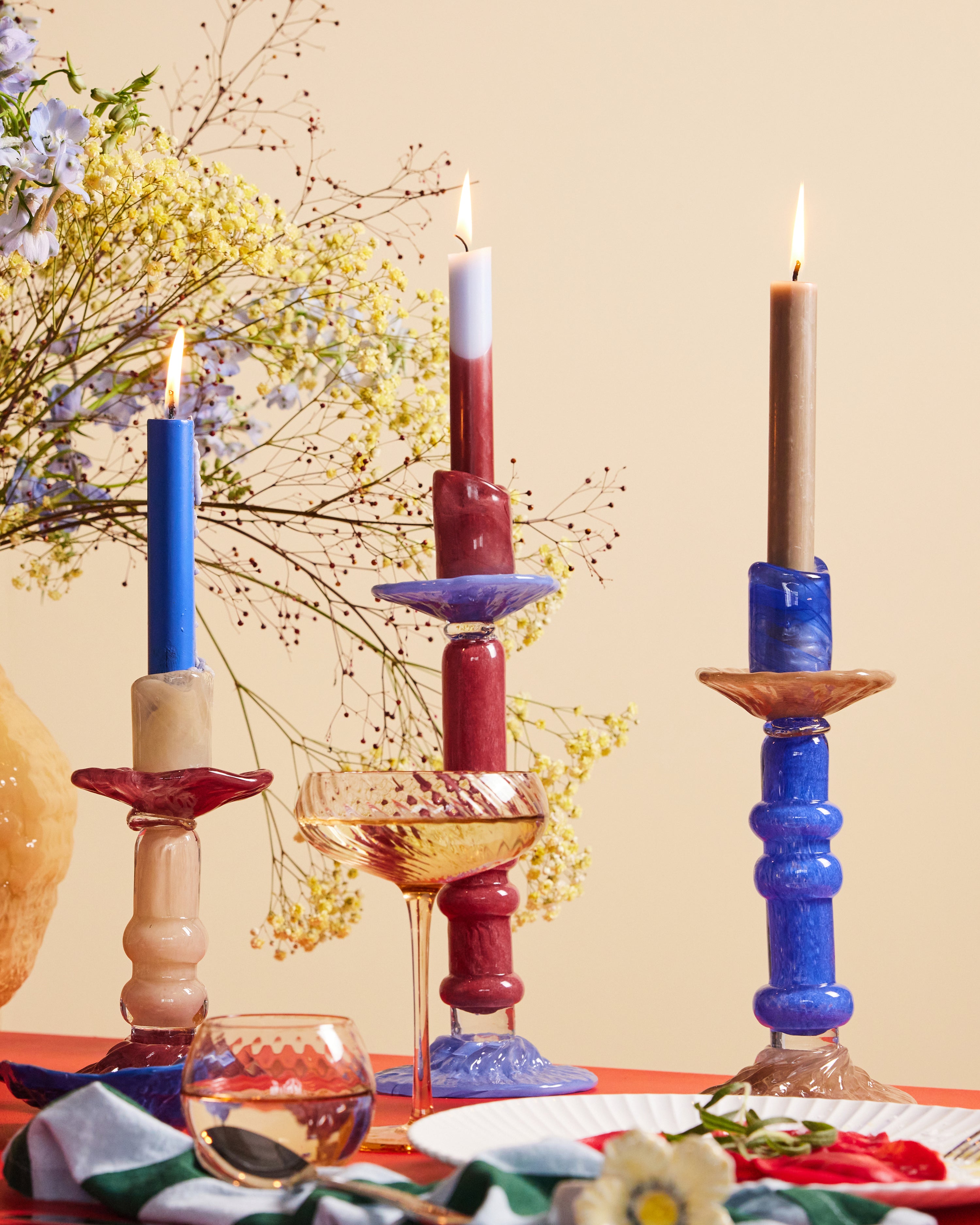 Candlestick Lara M Blue/Beige