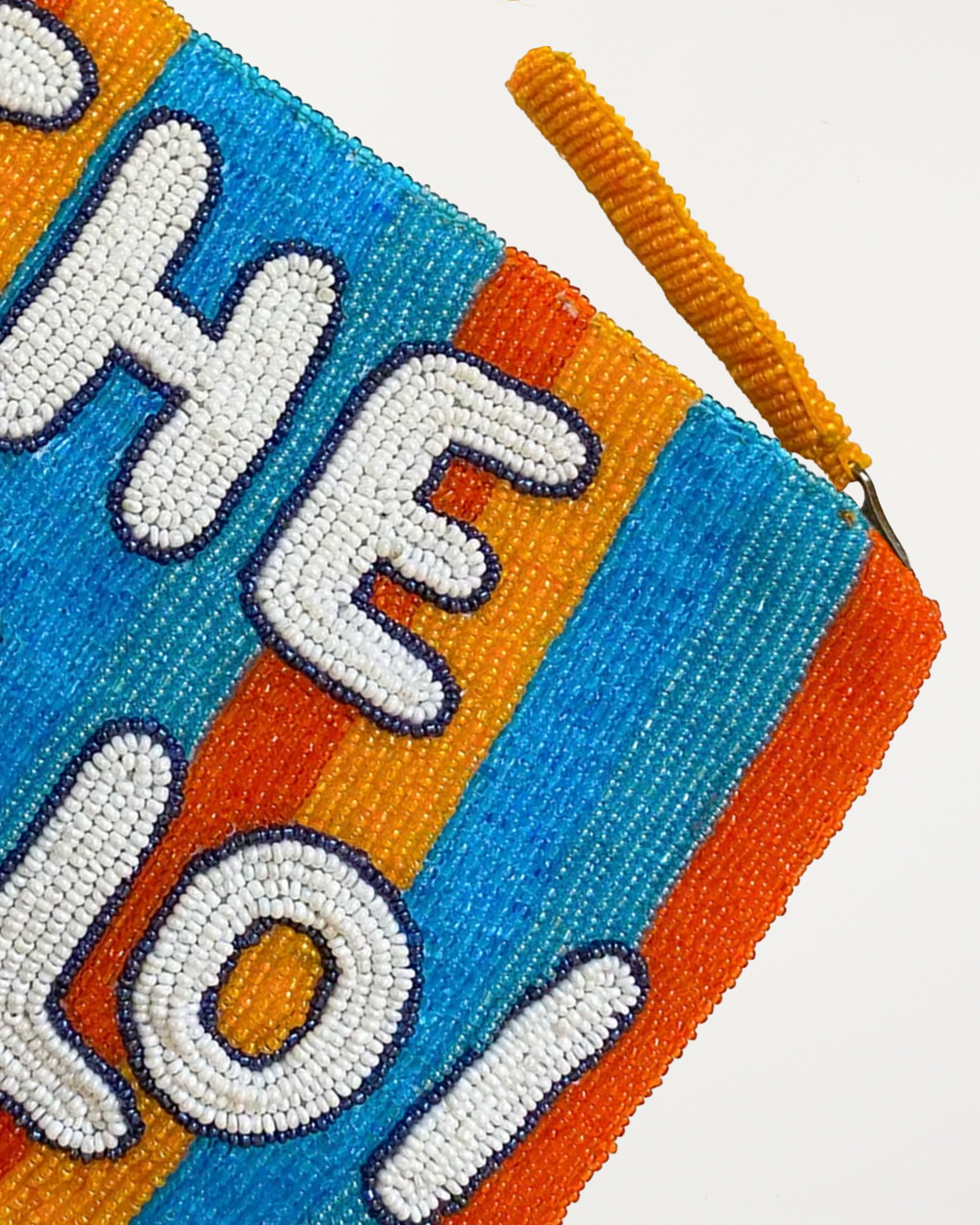 Che Bello! Beaded Clutch Blue Multi & White