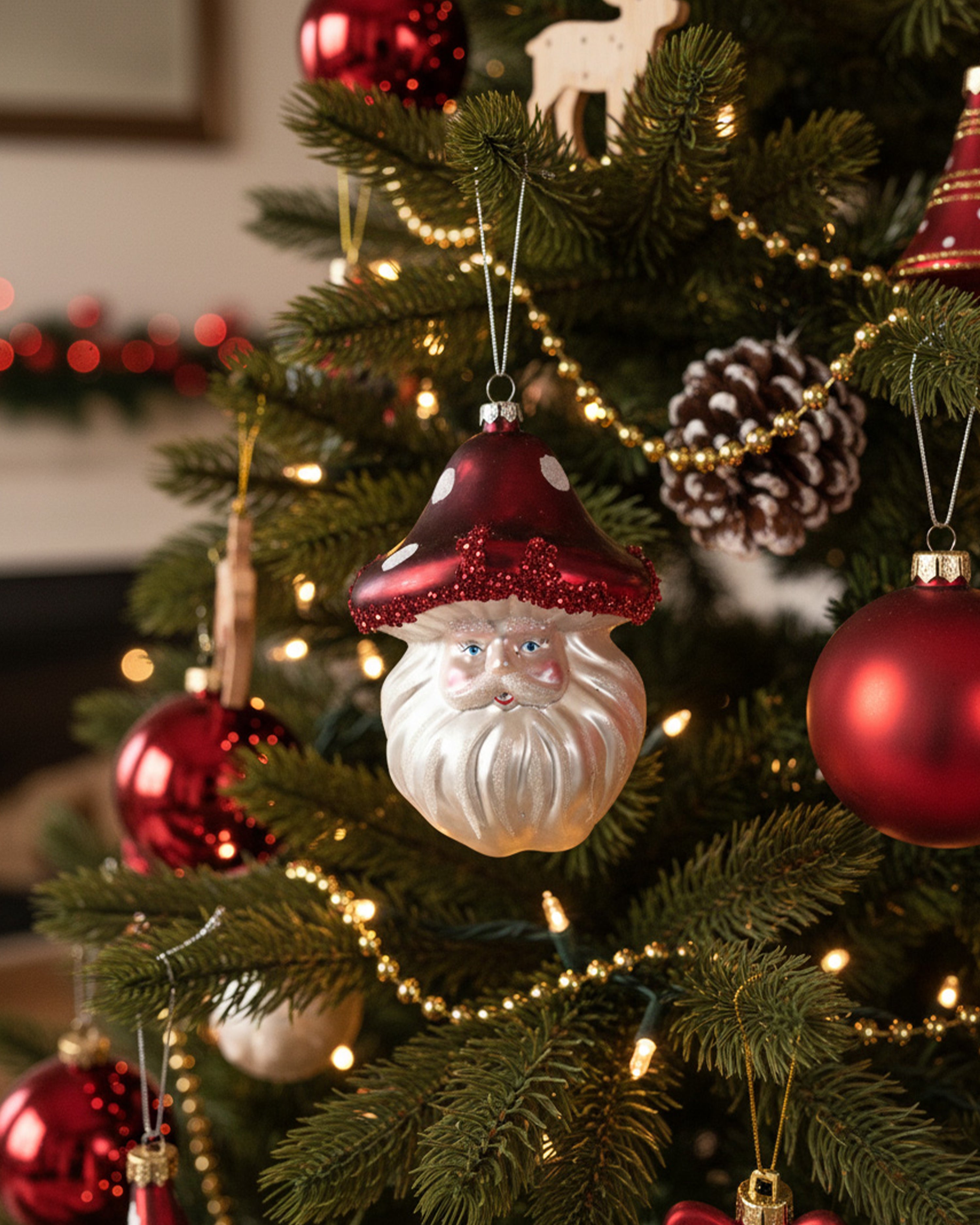 Glass Mushroom Santa Head Bauble