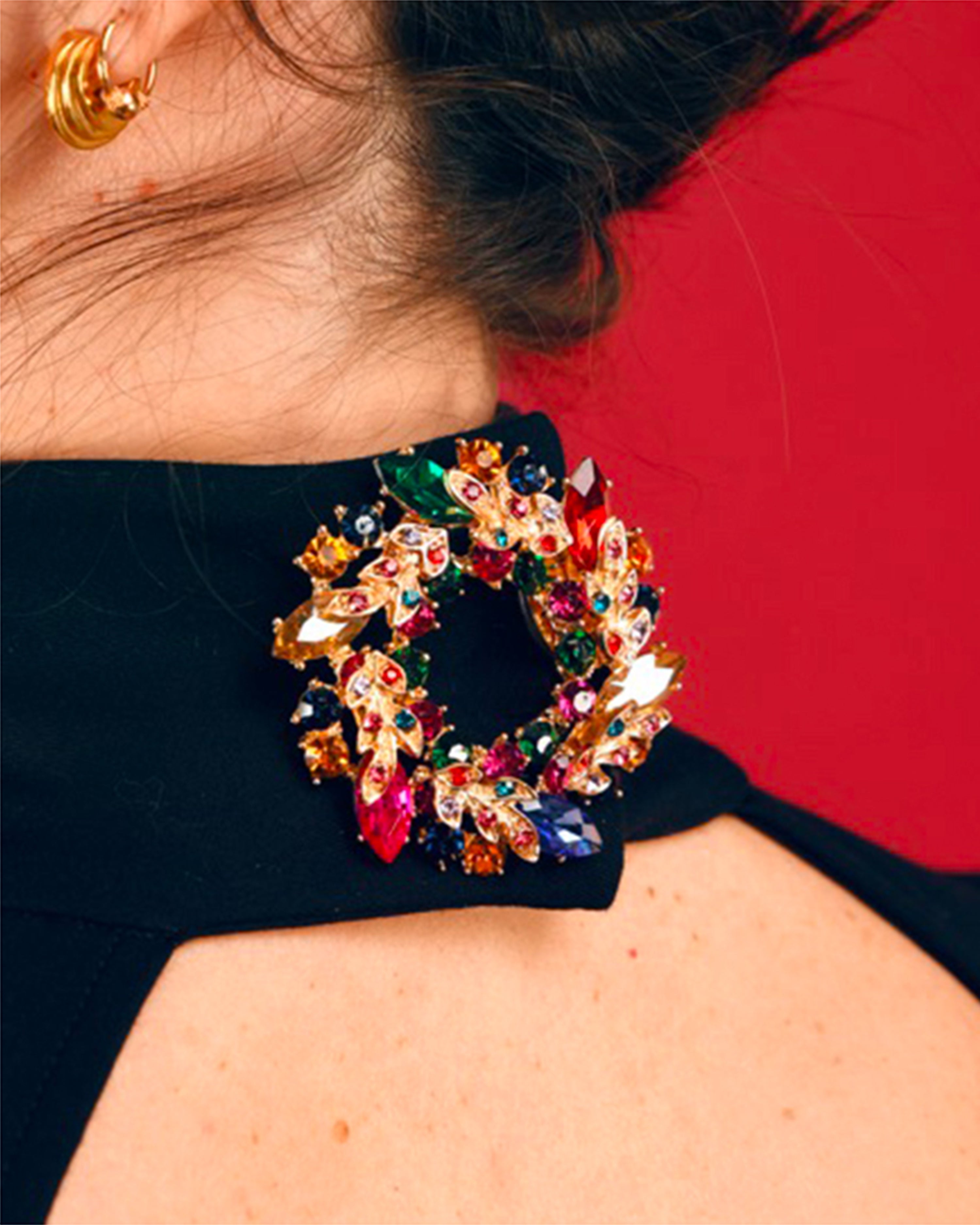 Circle Coloured Gemstone Brooch