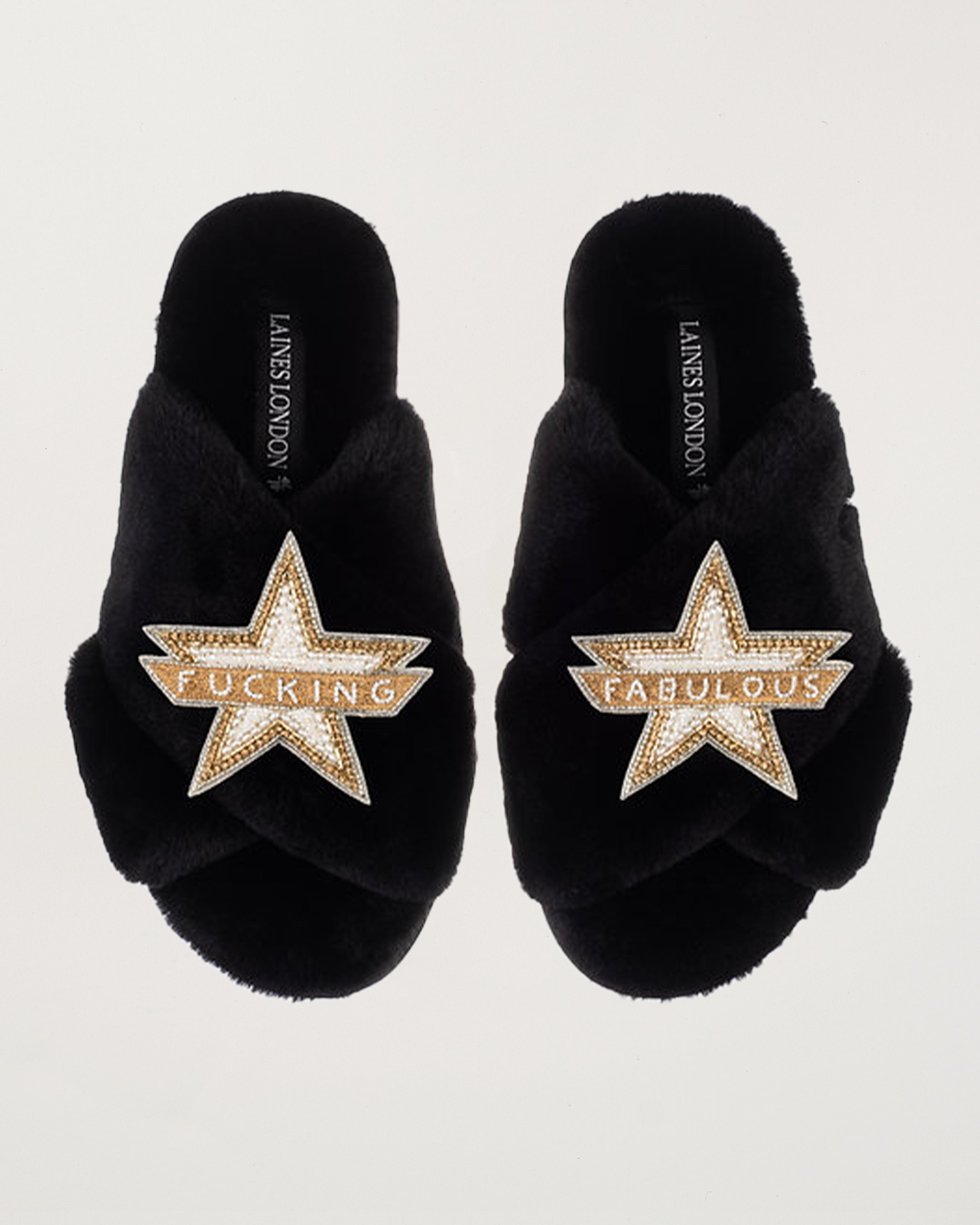 Classic Slippers With Fucking Fabulous Brooches Black