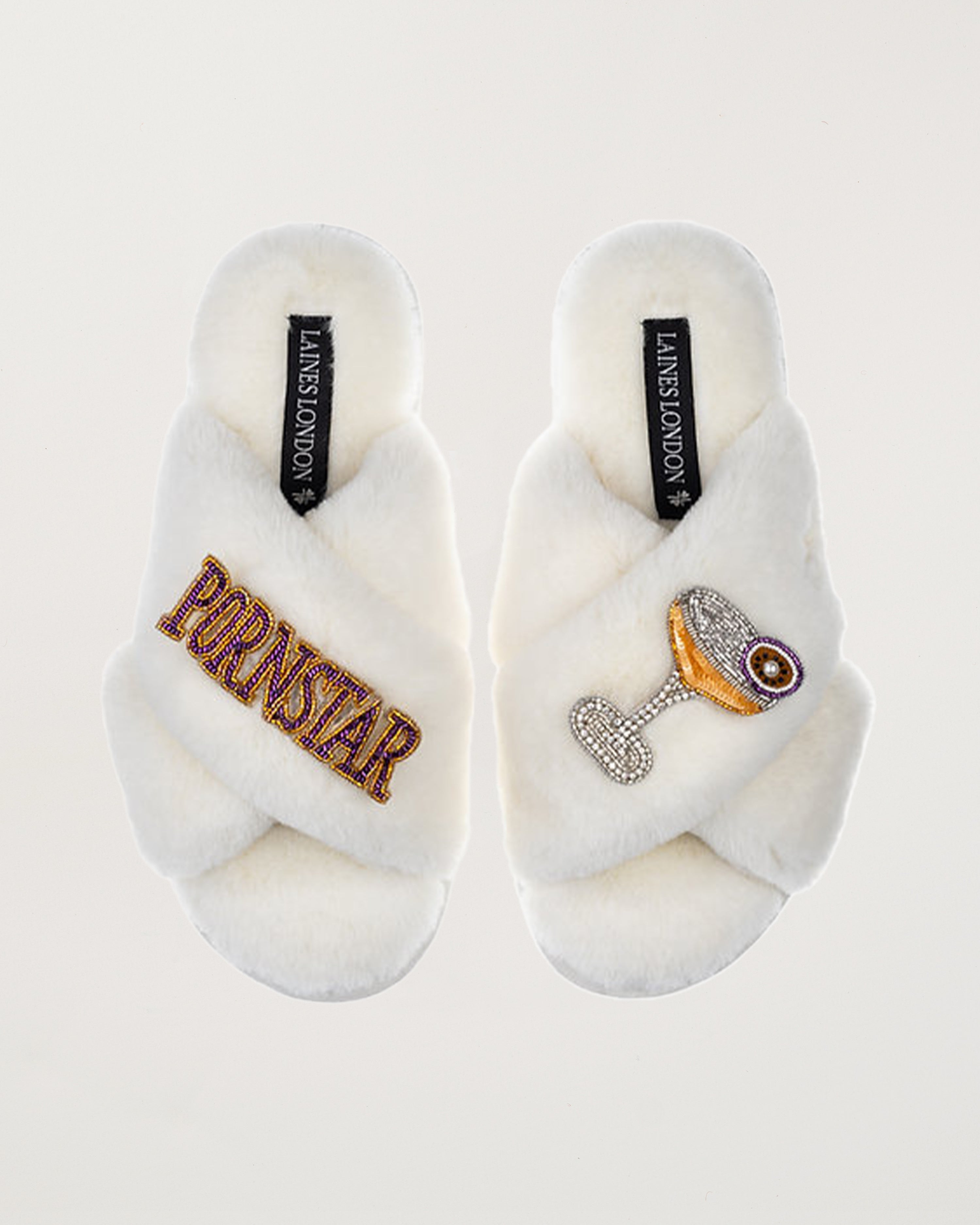 Classic Slippers With Pornstar Martini Brooches Cream
