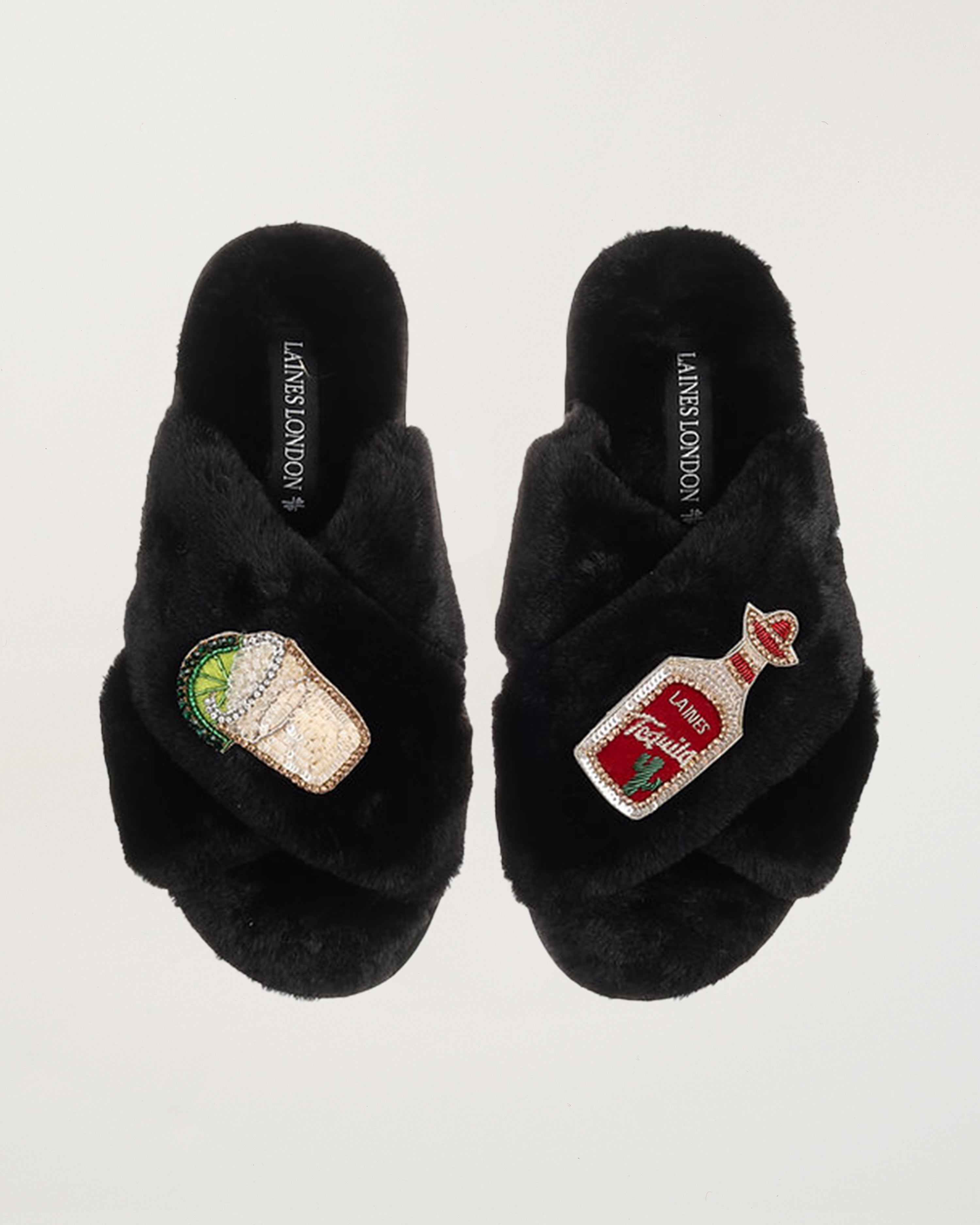 Classic Slippers With Tequila Slammer Brooches Black
