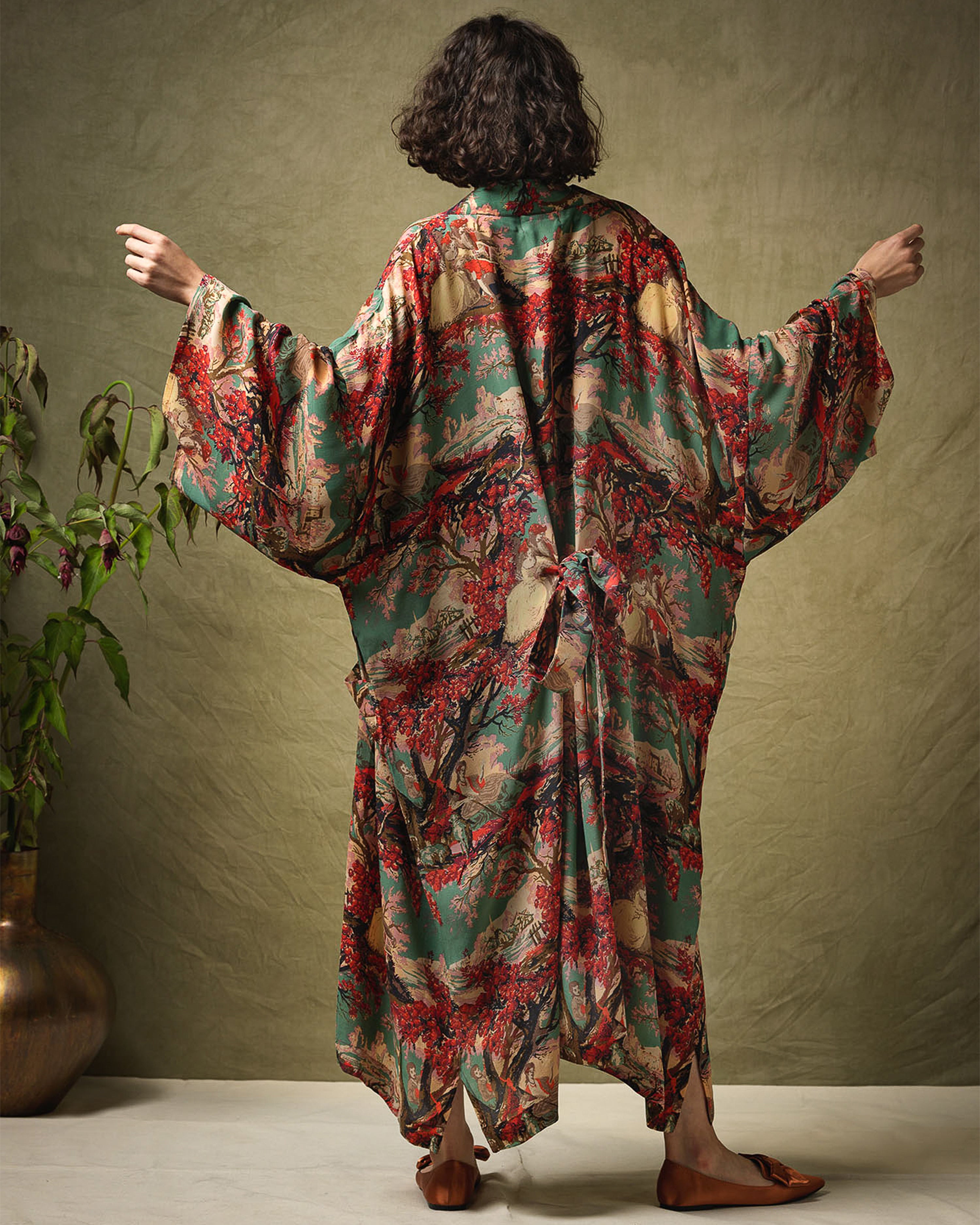 Country Toile Berry Long Kimono