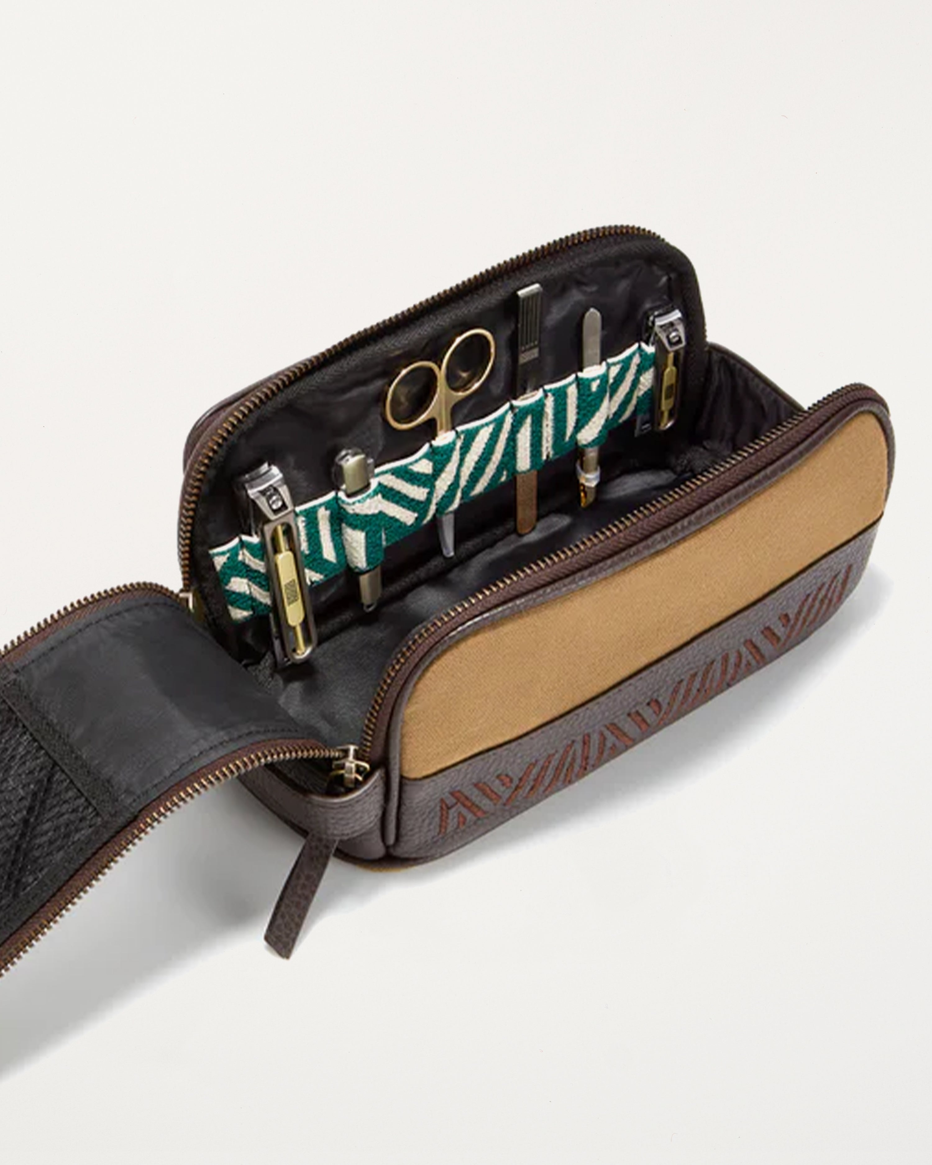 Gaucho Aztec Duo Zip Toiletry Wash Bag, Khaki Canvas