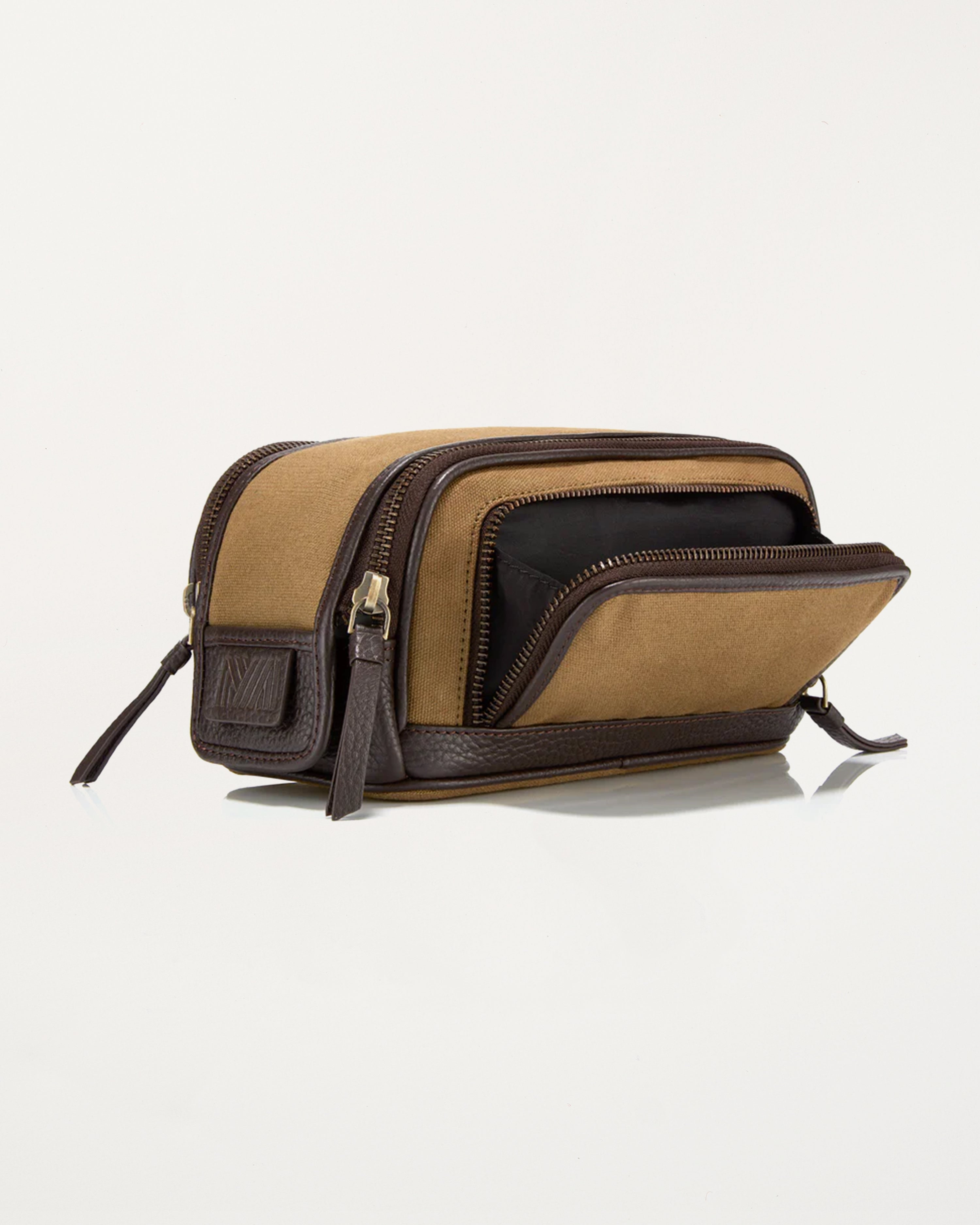 Gaucho Aztec Duo Zip Toiletry Wash Bag, Khaki Canvas