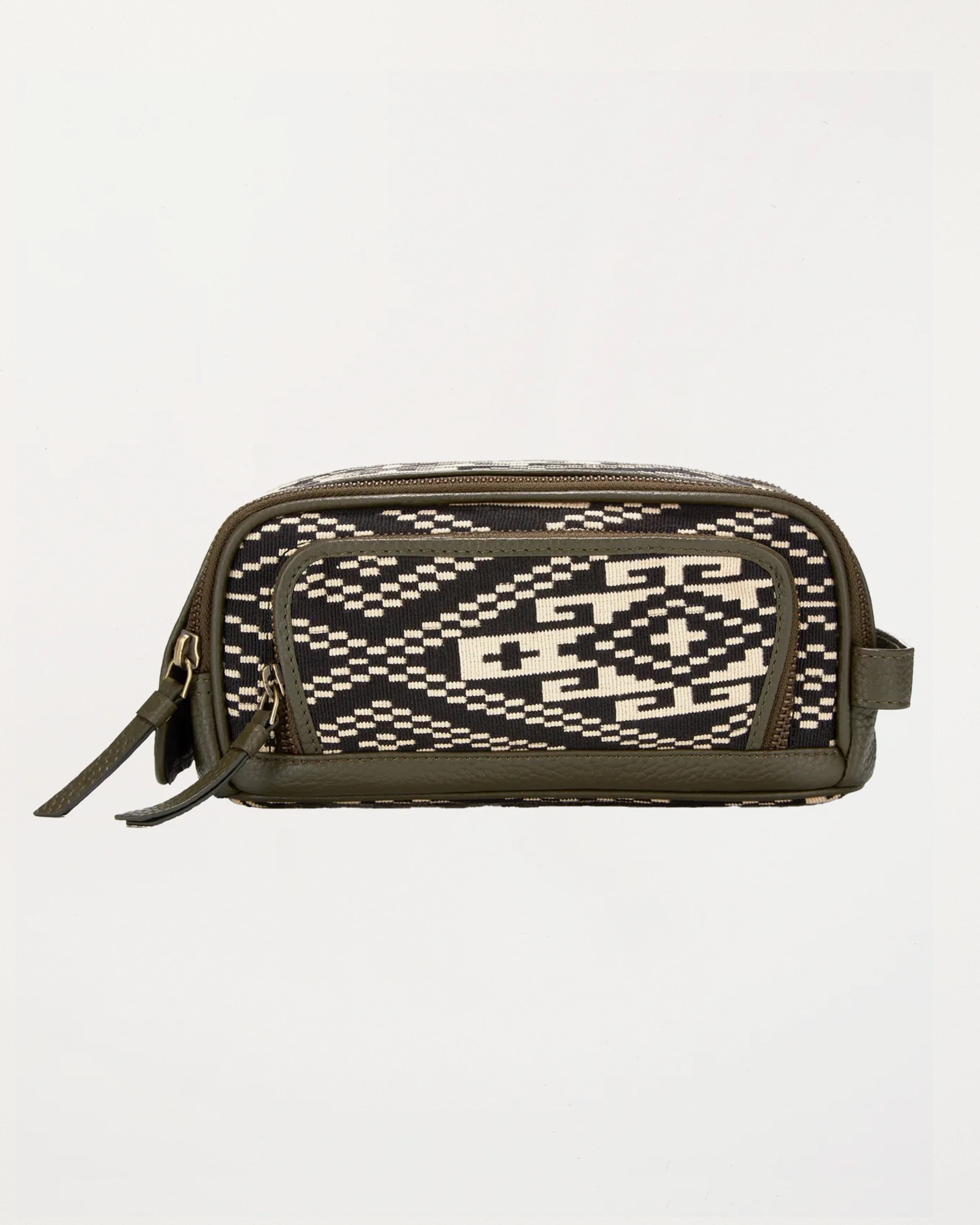 Gaucho Aztec Duo Zip Toiletry Wash Bag, Black and Cream Canvas