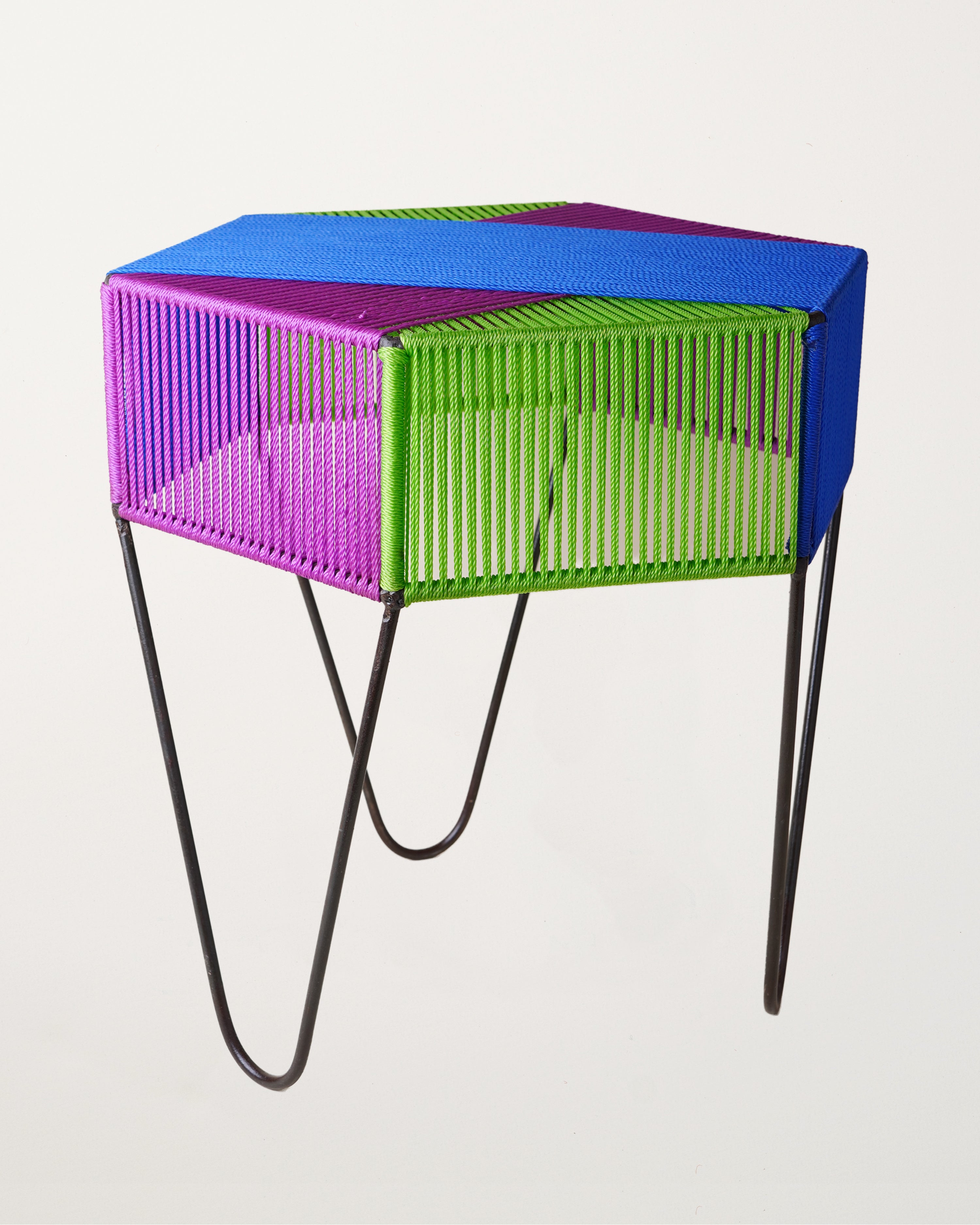 Green, Purple and Blue Trio of Tables