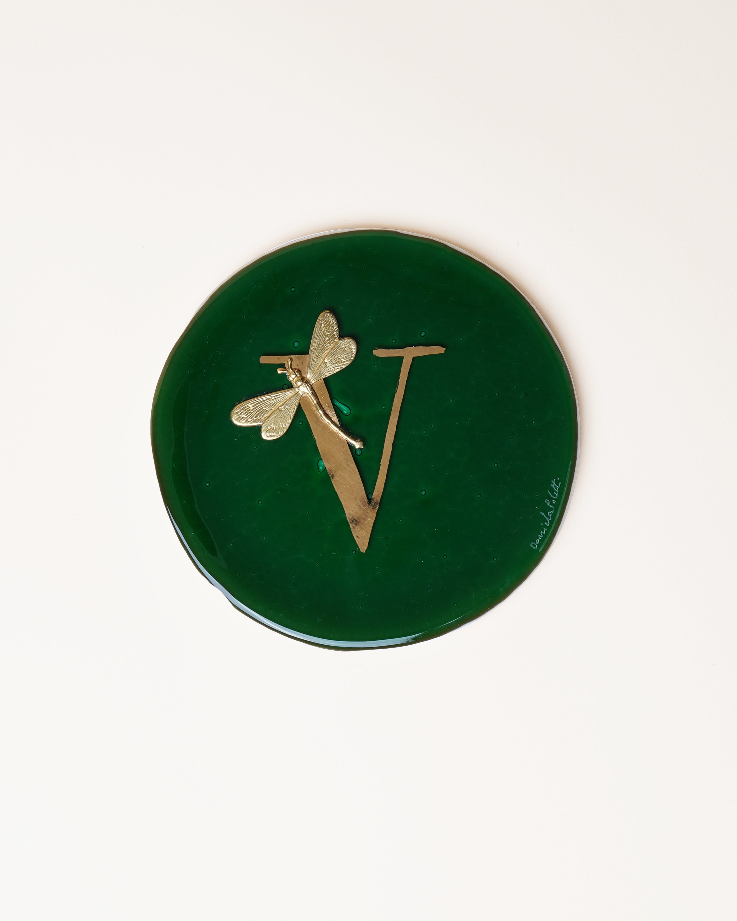 Green 'V' Plate/Dragonfly D14cm