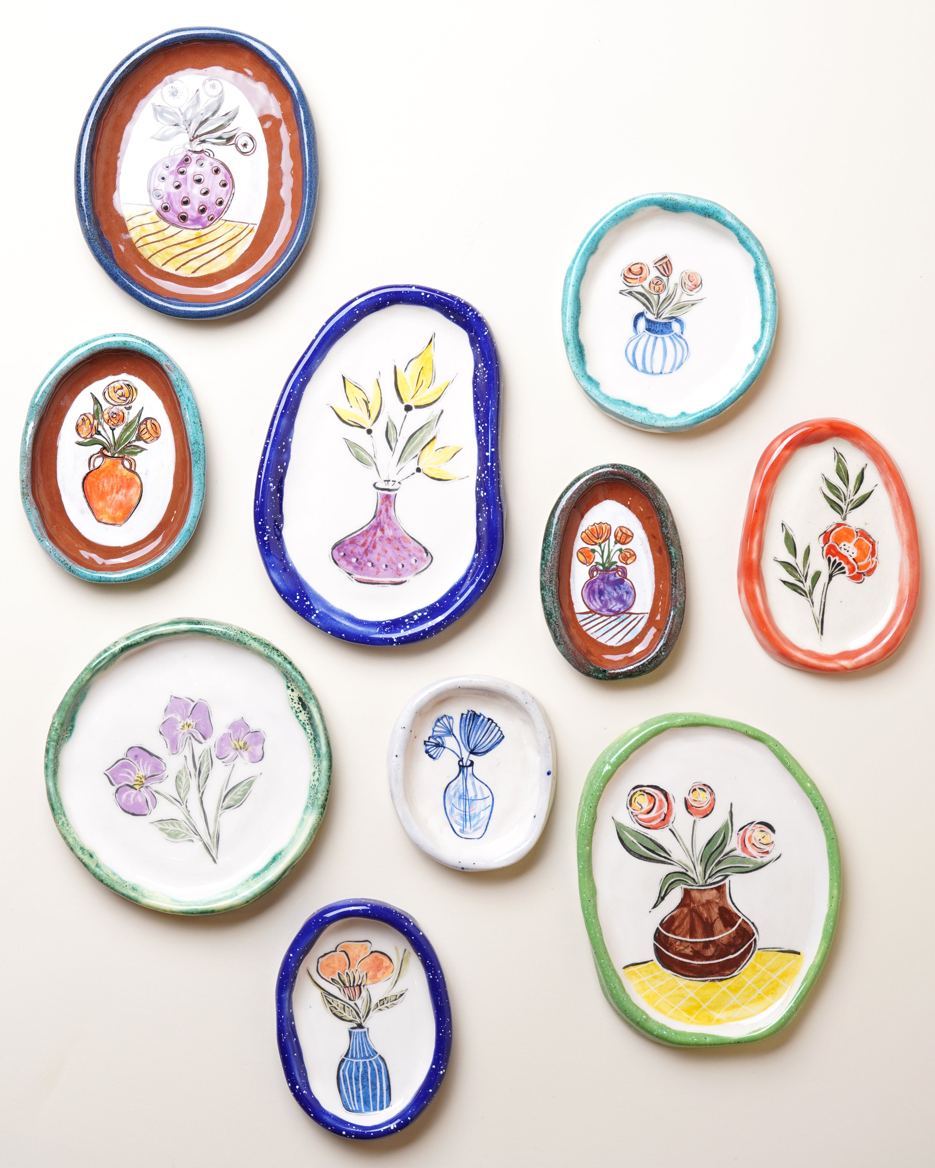 Medium Dish with Green Trim & Purple Flowers