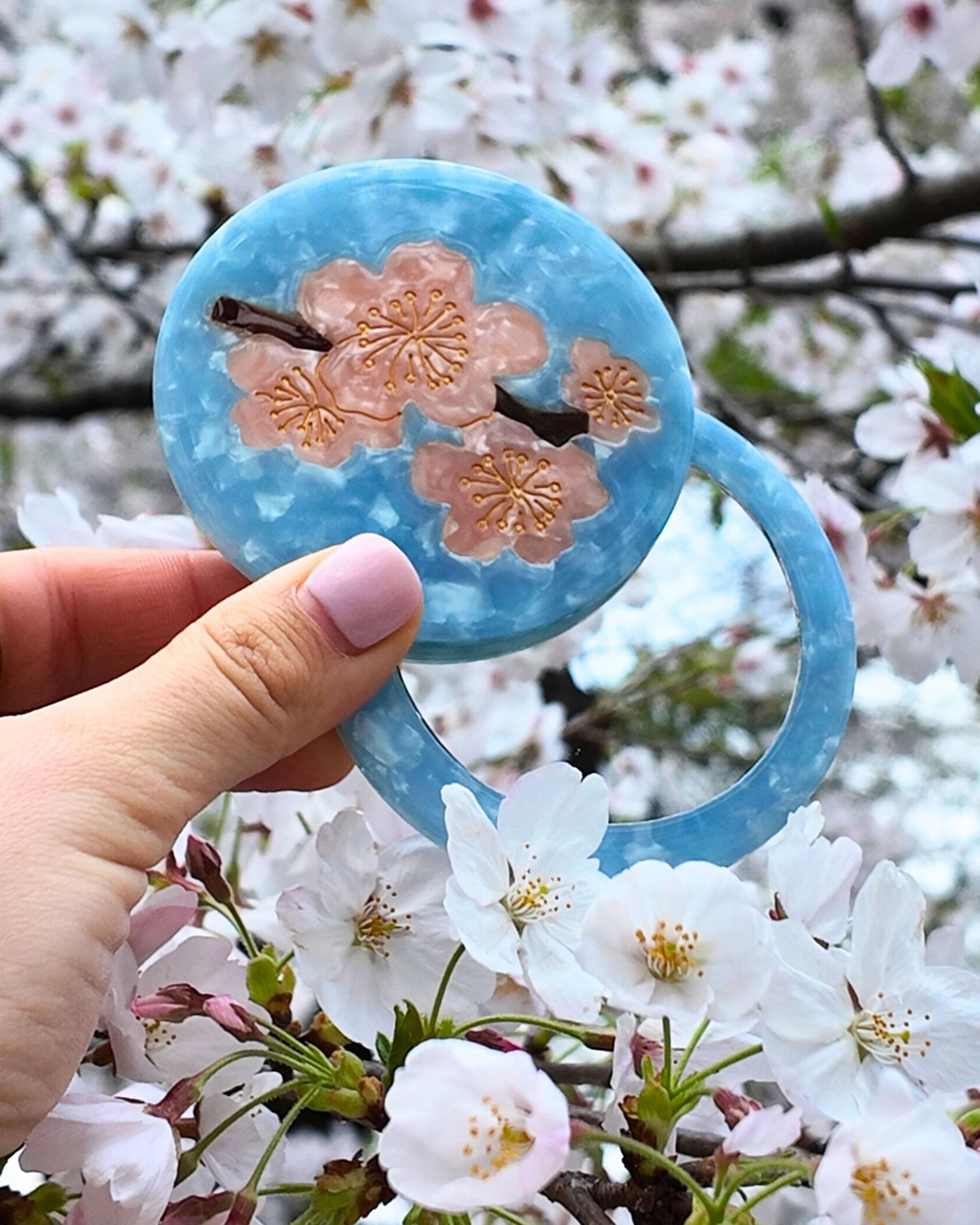 Hand-painted Cherry Blossom Compact Mirror Eco-Friendly