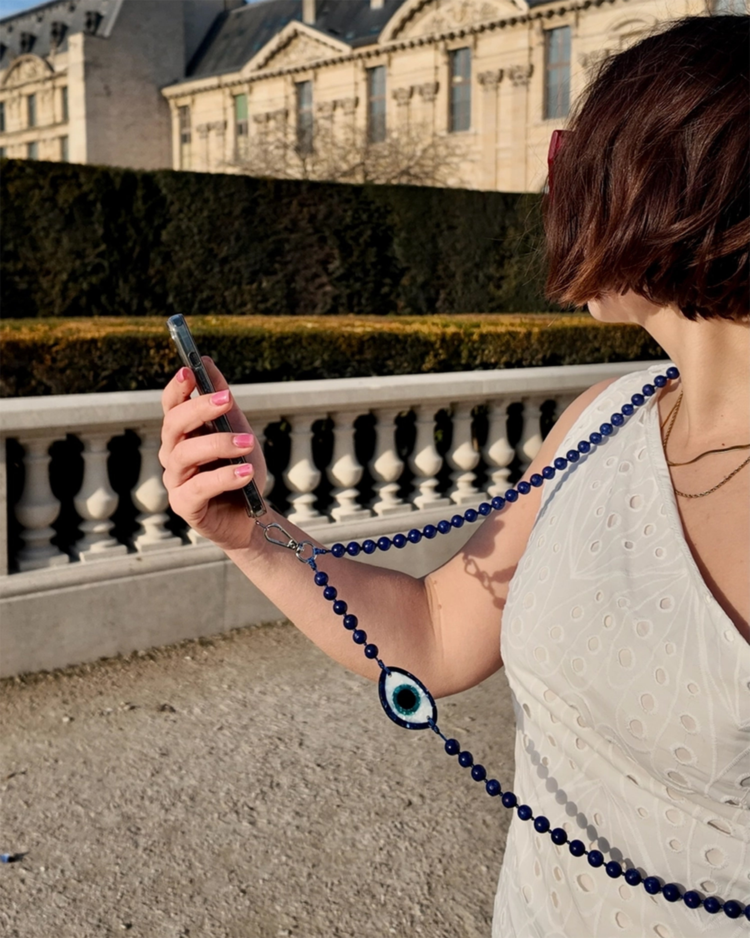 Hand-painted Evil Eye Gemstone Crossbody Phone Chain