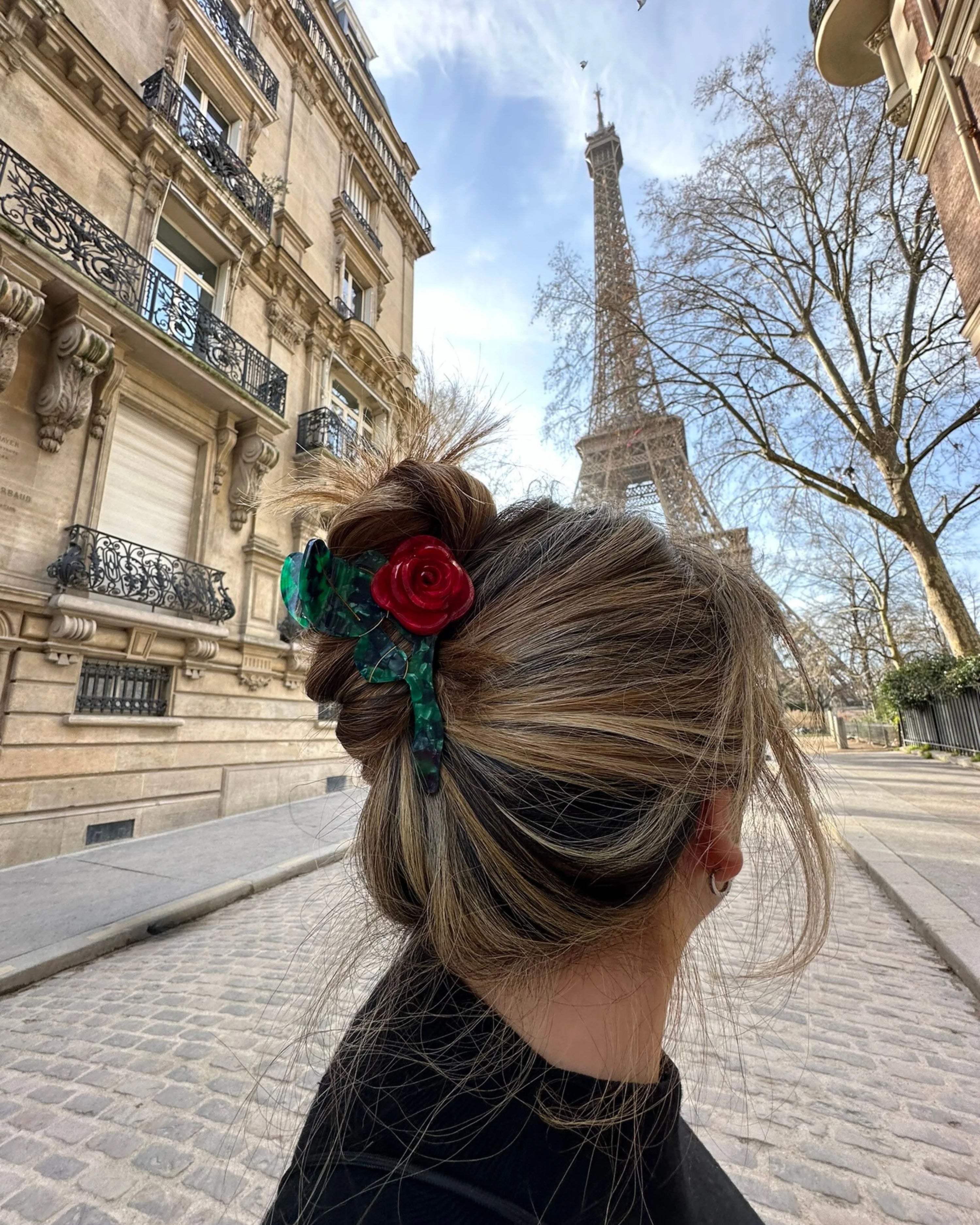 Handmade Origami Rose Stem Flower Claw Hair Clip Red