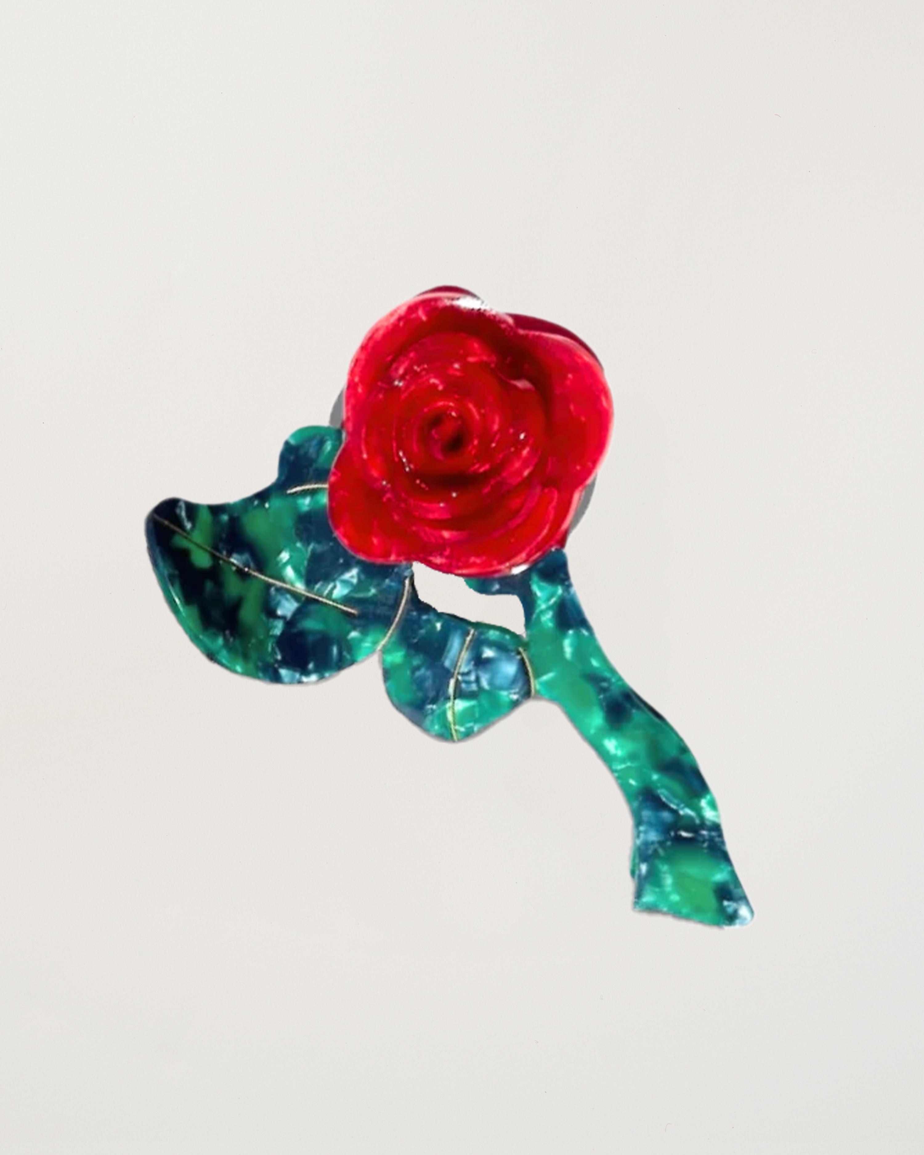 Handmade Origami Rose Stem Flower Claw Hair Clip Red