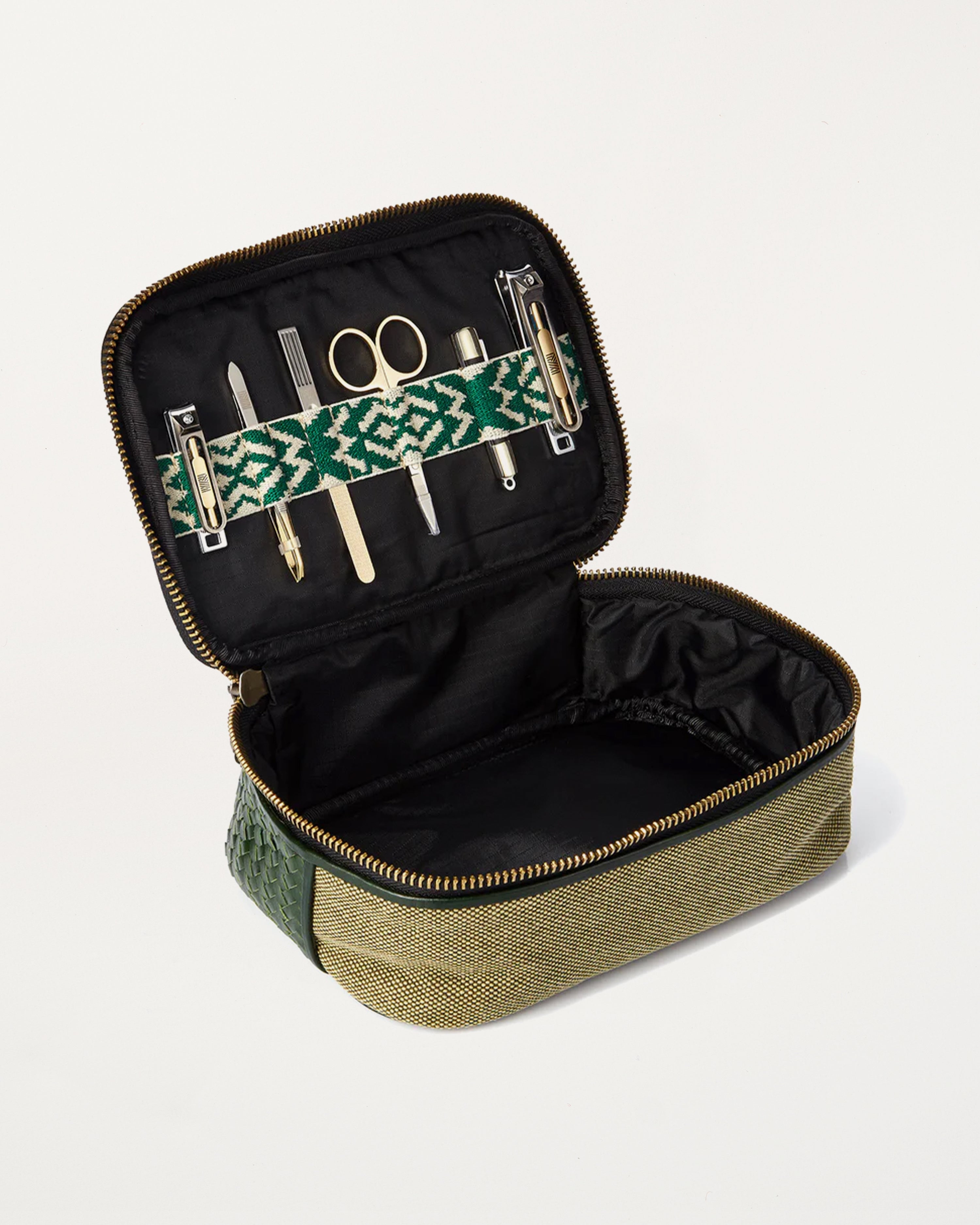 Herringbone Zip Around Toiletry Wash Bag, Racing Green