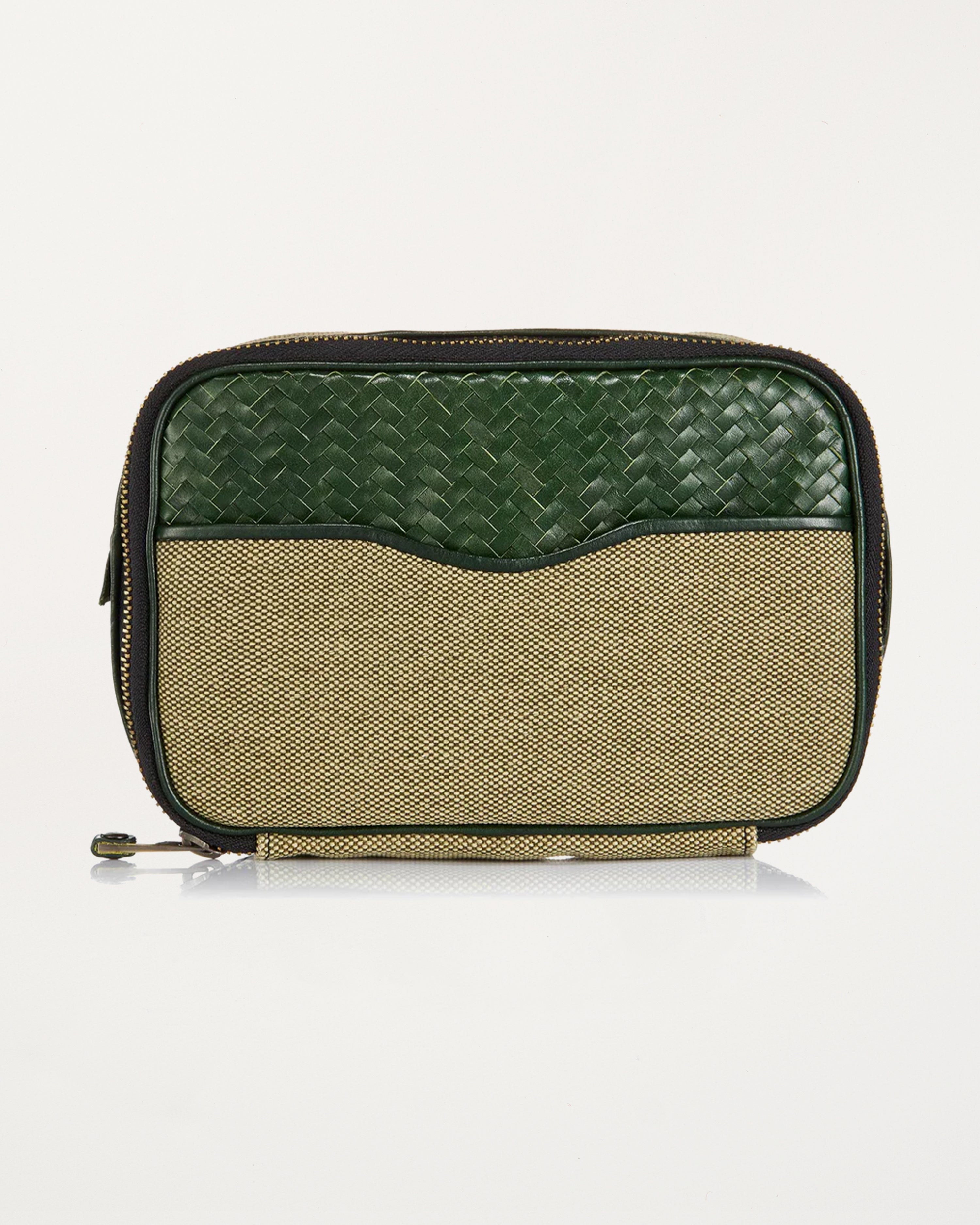 Herringbone Zip Around Toiletry Wash Bag, Racing Green