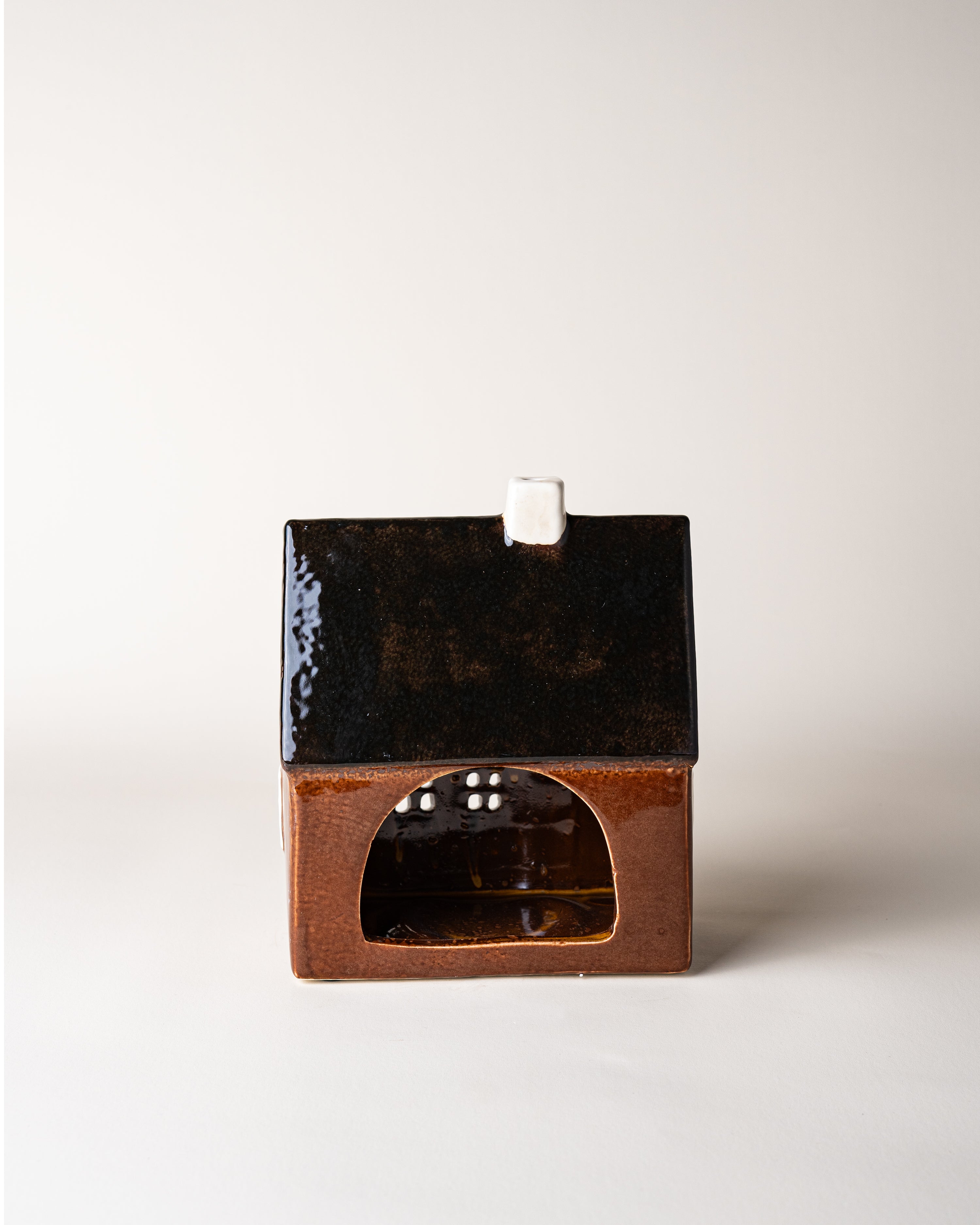 House Tealight Holder Brown/Black Roof