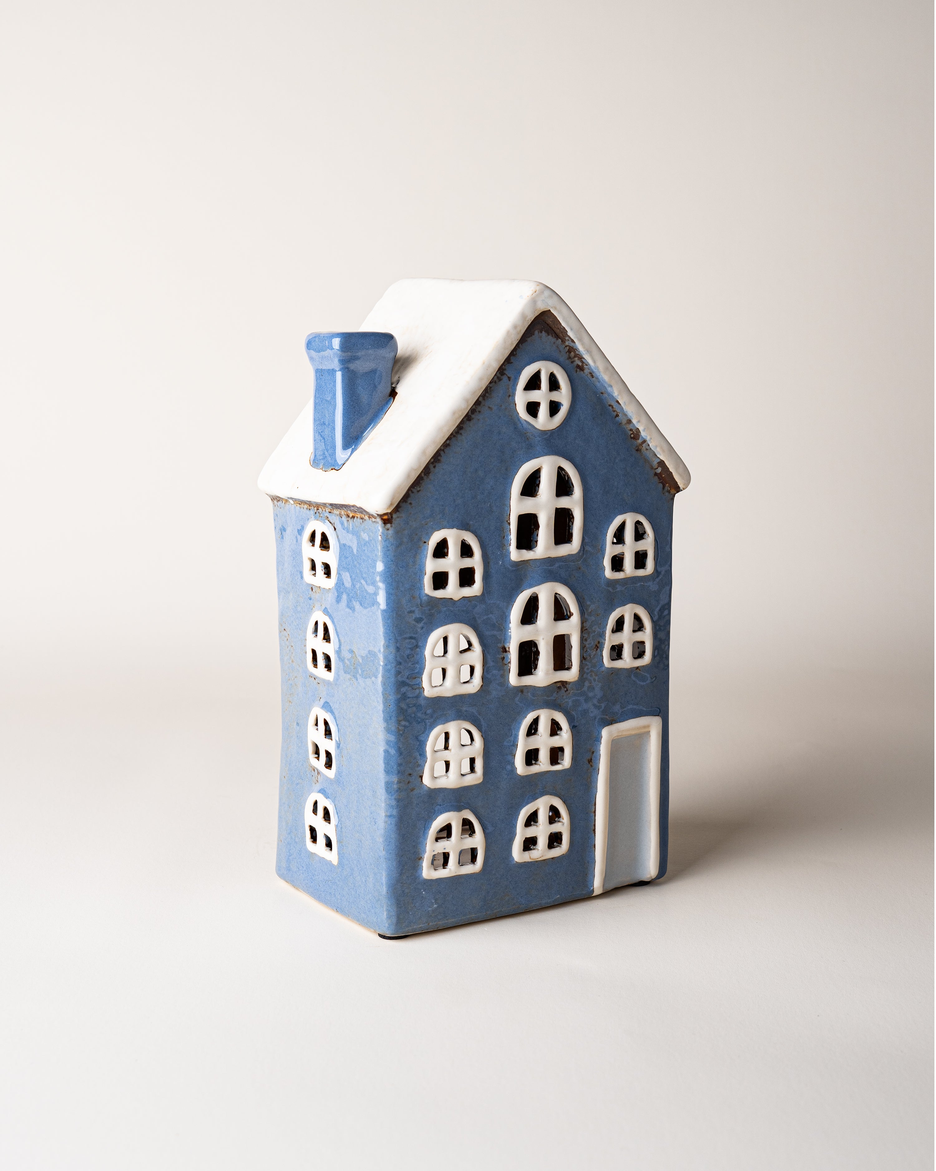 House Tealight Holder Dark Blue/Grey Door