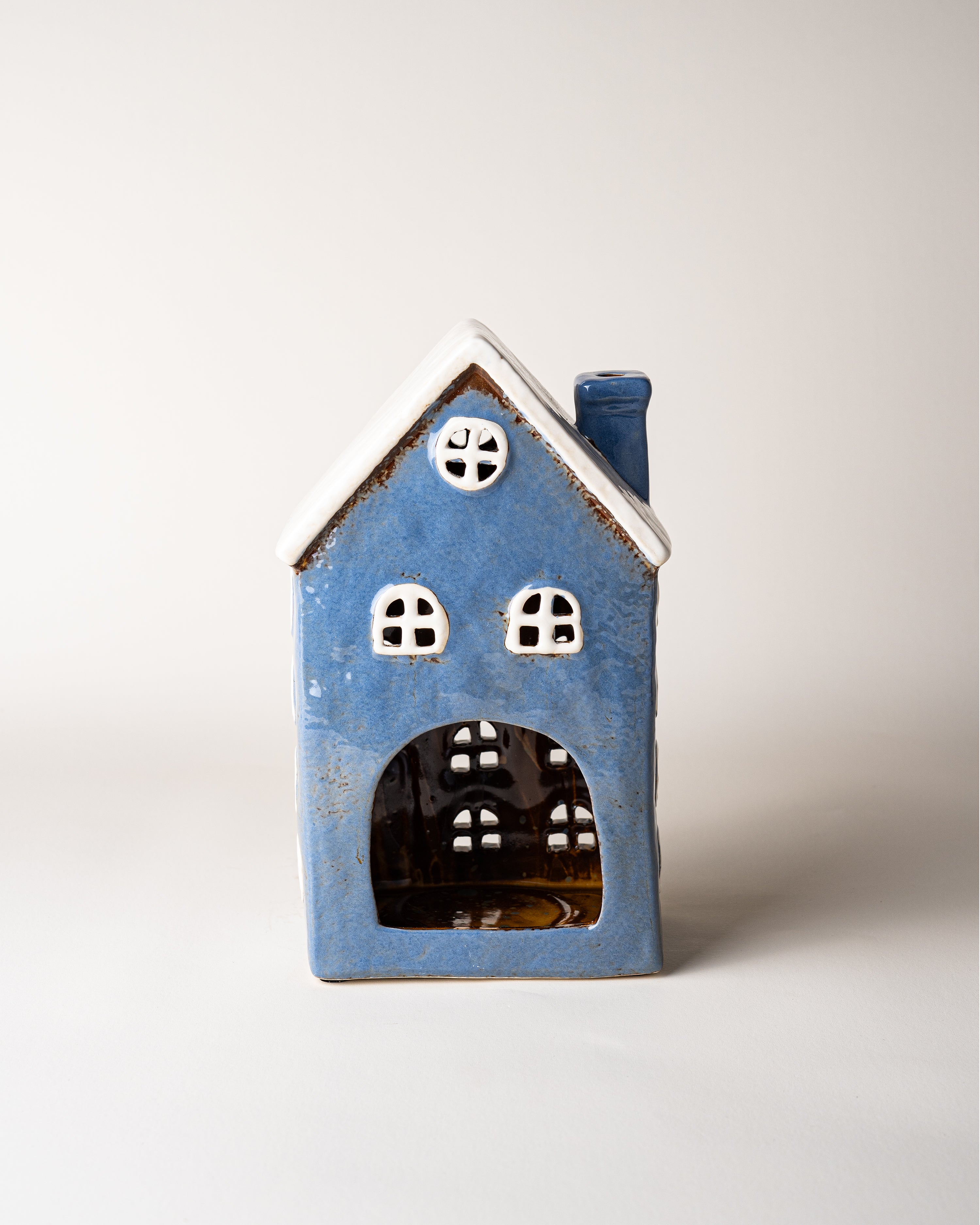 House Tealight Holder Dark Blue/Grey Door