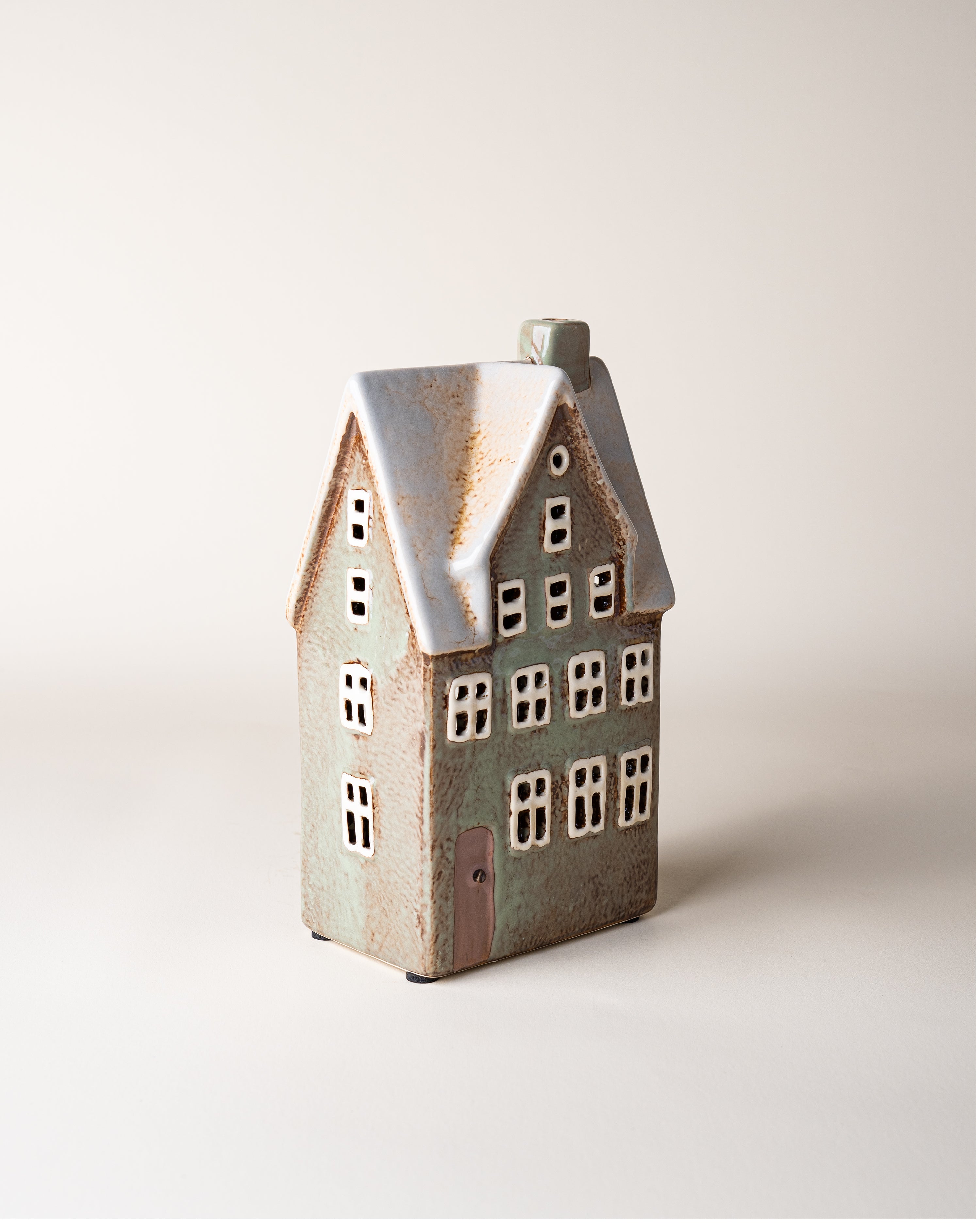 House Tealight Holder Green/Pink Door