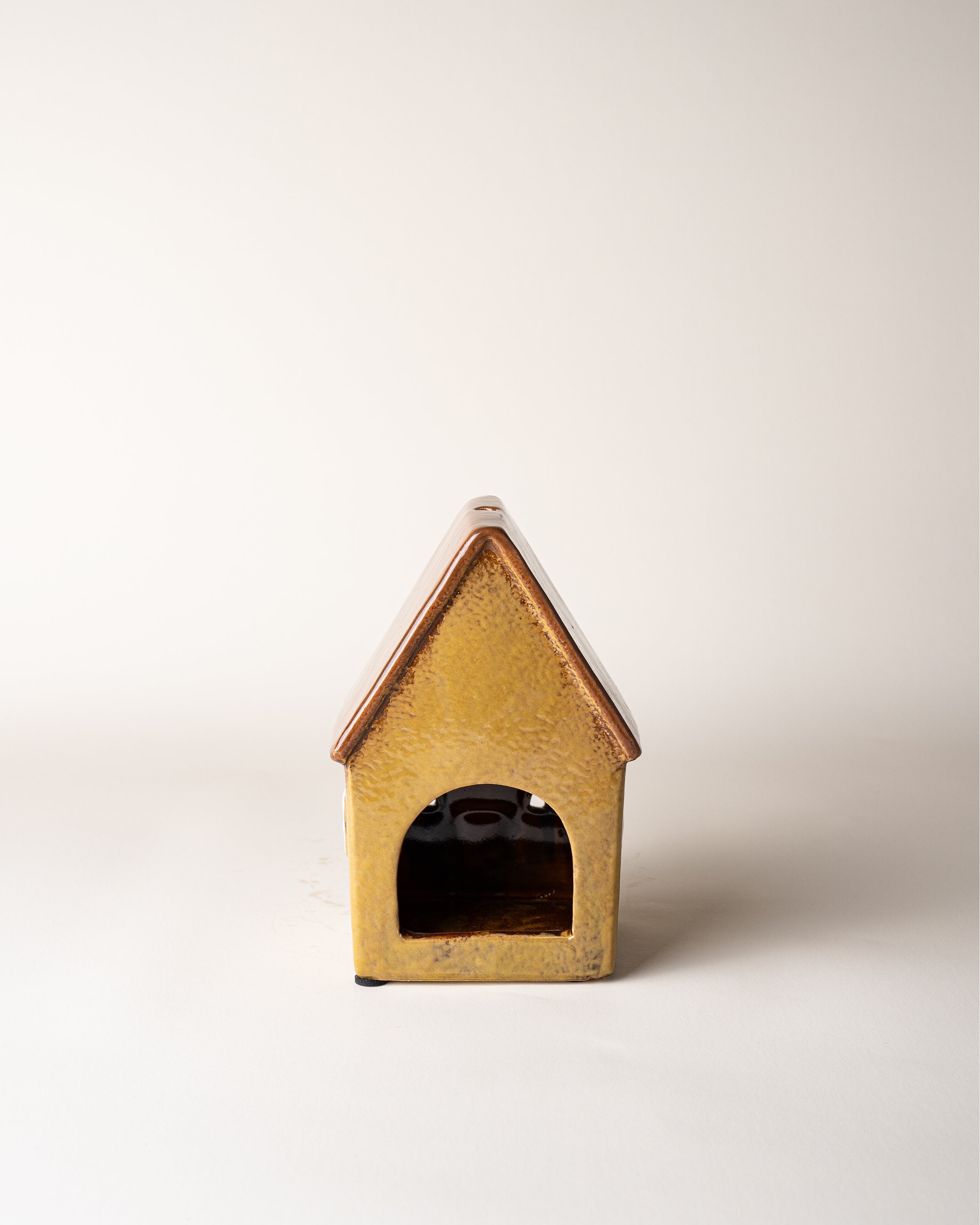 House Tealight Holder Yellow/Brown Roof