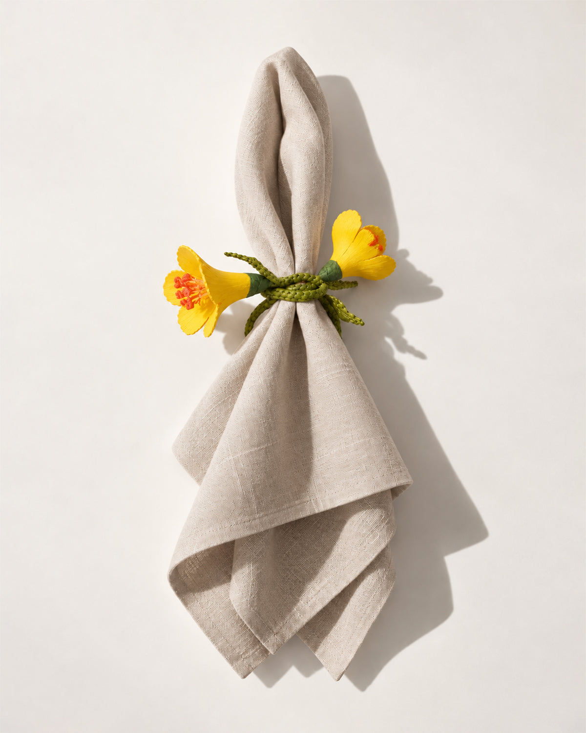 Iraca Palm Cayena Napkin Ring Olive Green and Yellow