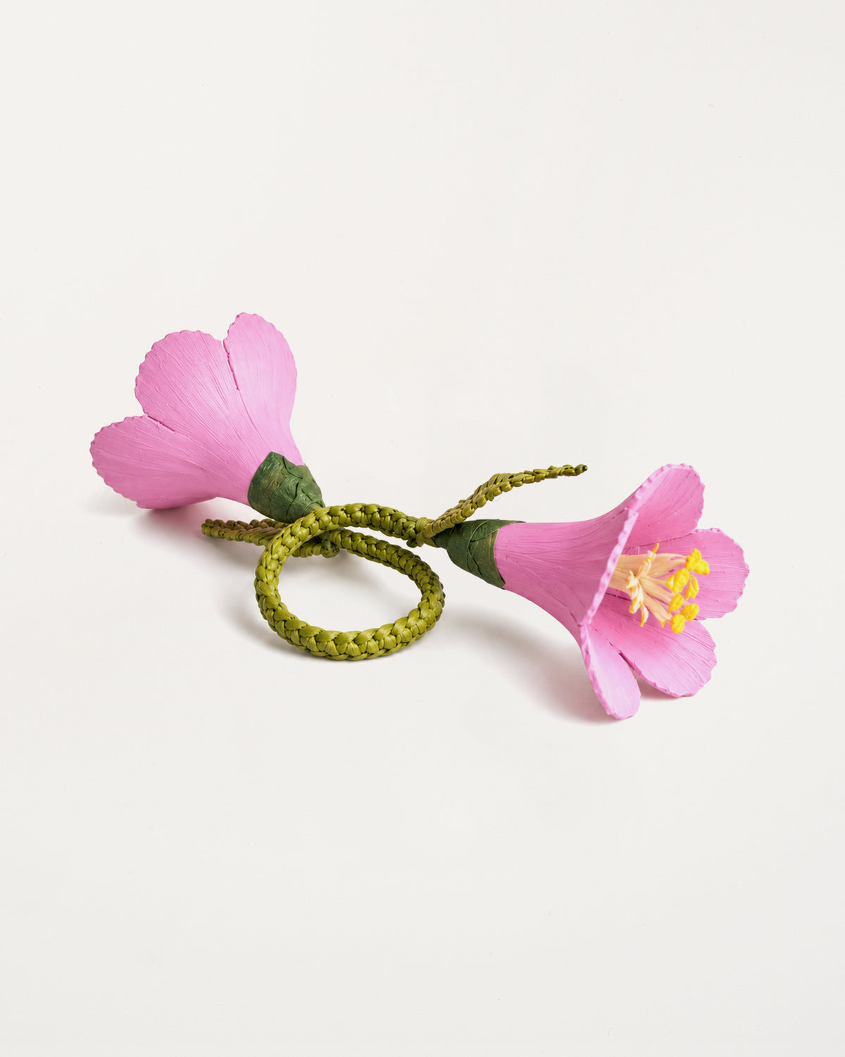 Iraca Palm Cayena Napkin Ring Olive Green and Pink
