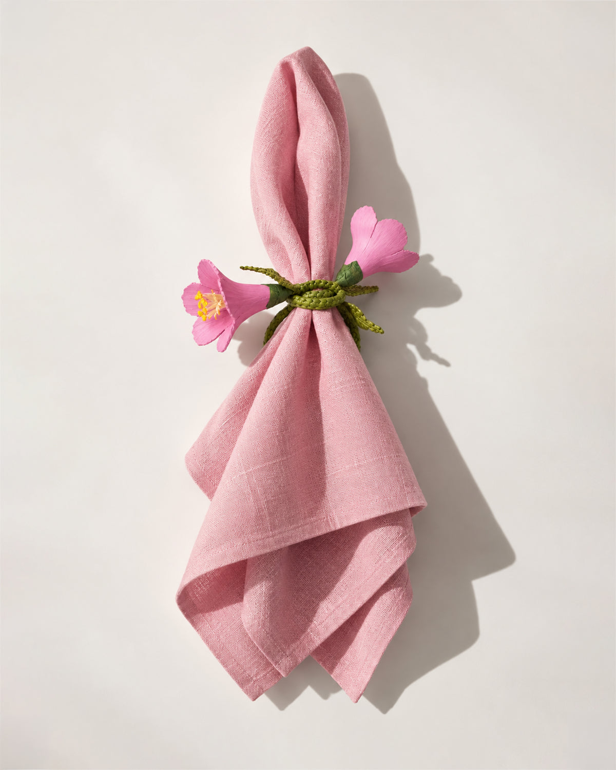 Iraca Palm Cayena Napkin Ring Olive Green and Pink