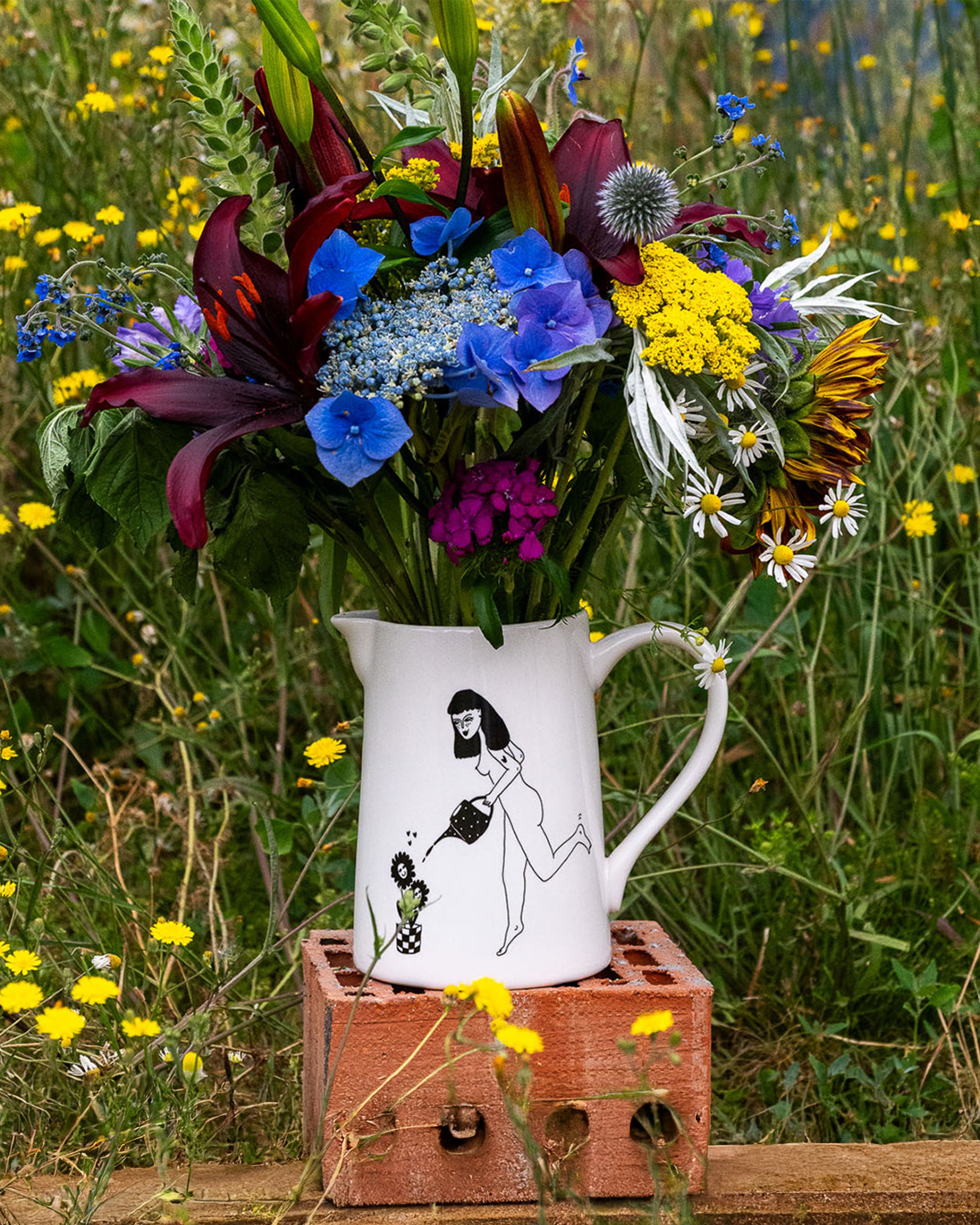 Large Jug Happy Flowers