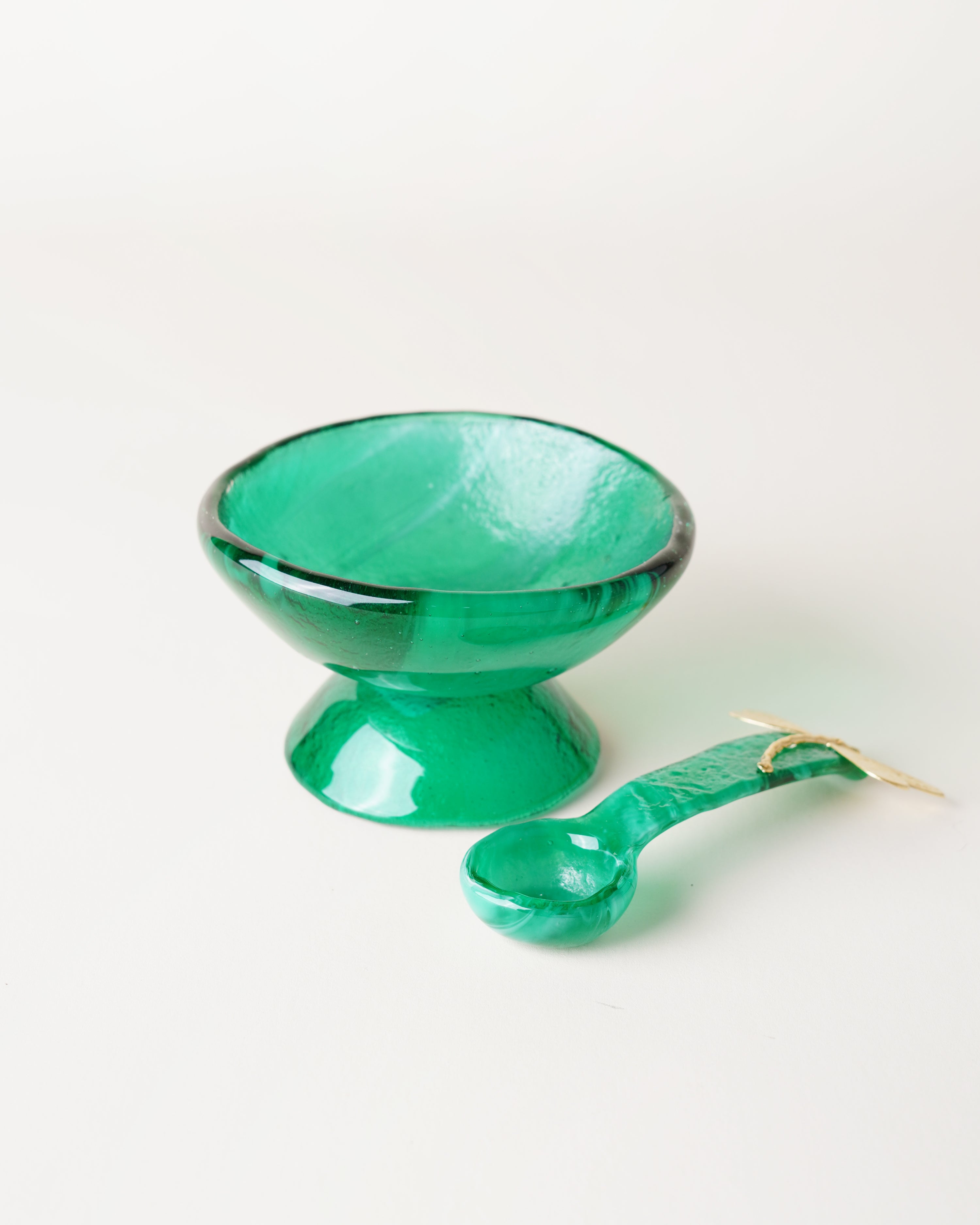 Large Marble Dark Green Salt Cellar/Spoon