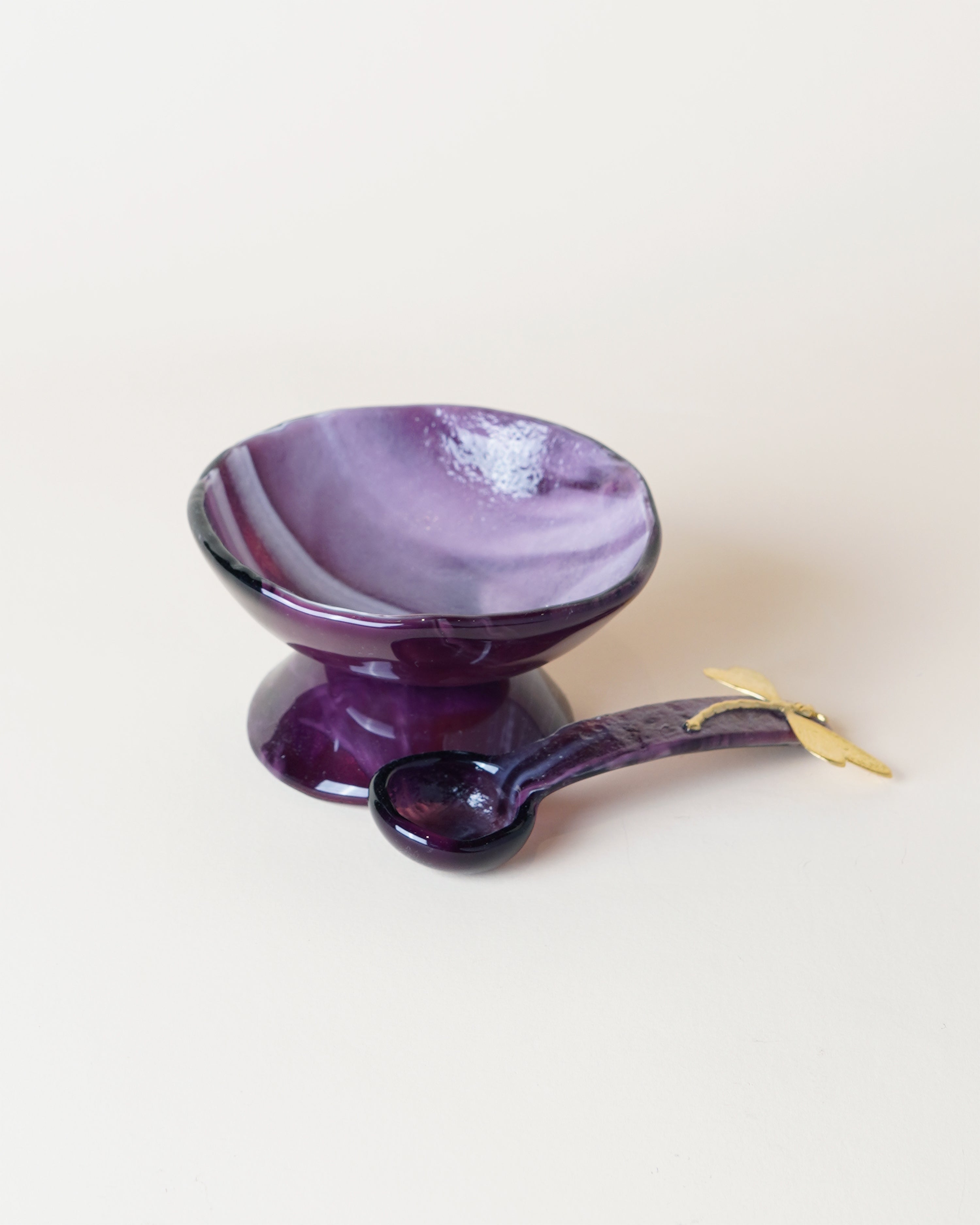 Large Marble Plum Salt Cellar/Spoon
