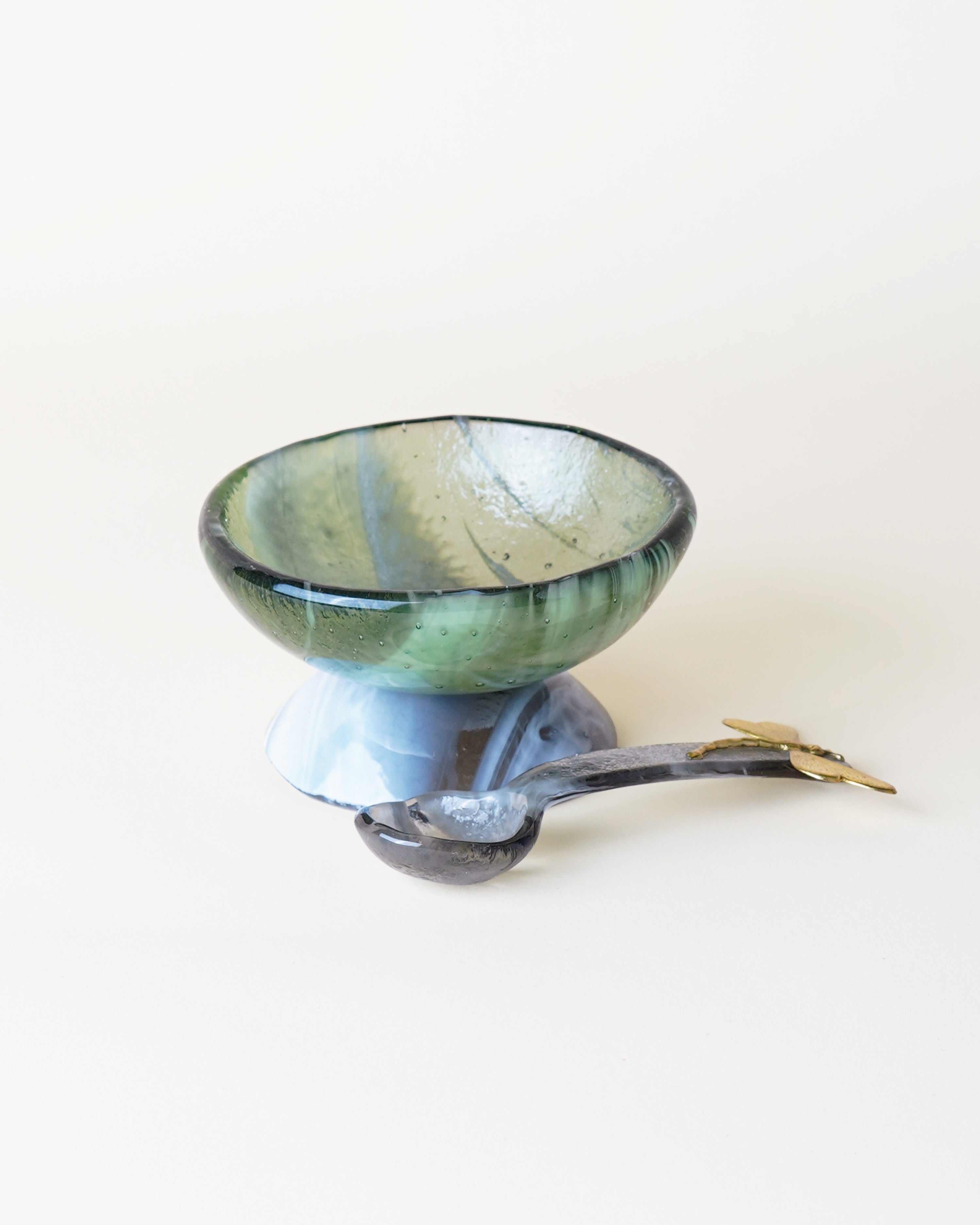 Large Marble Sage & Grey Salt Cellar/Spoon