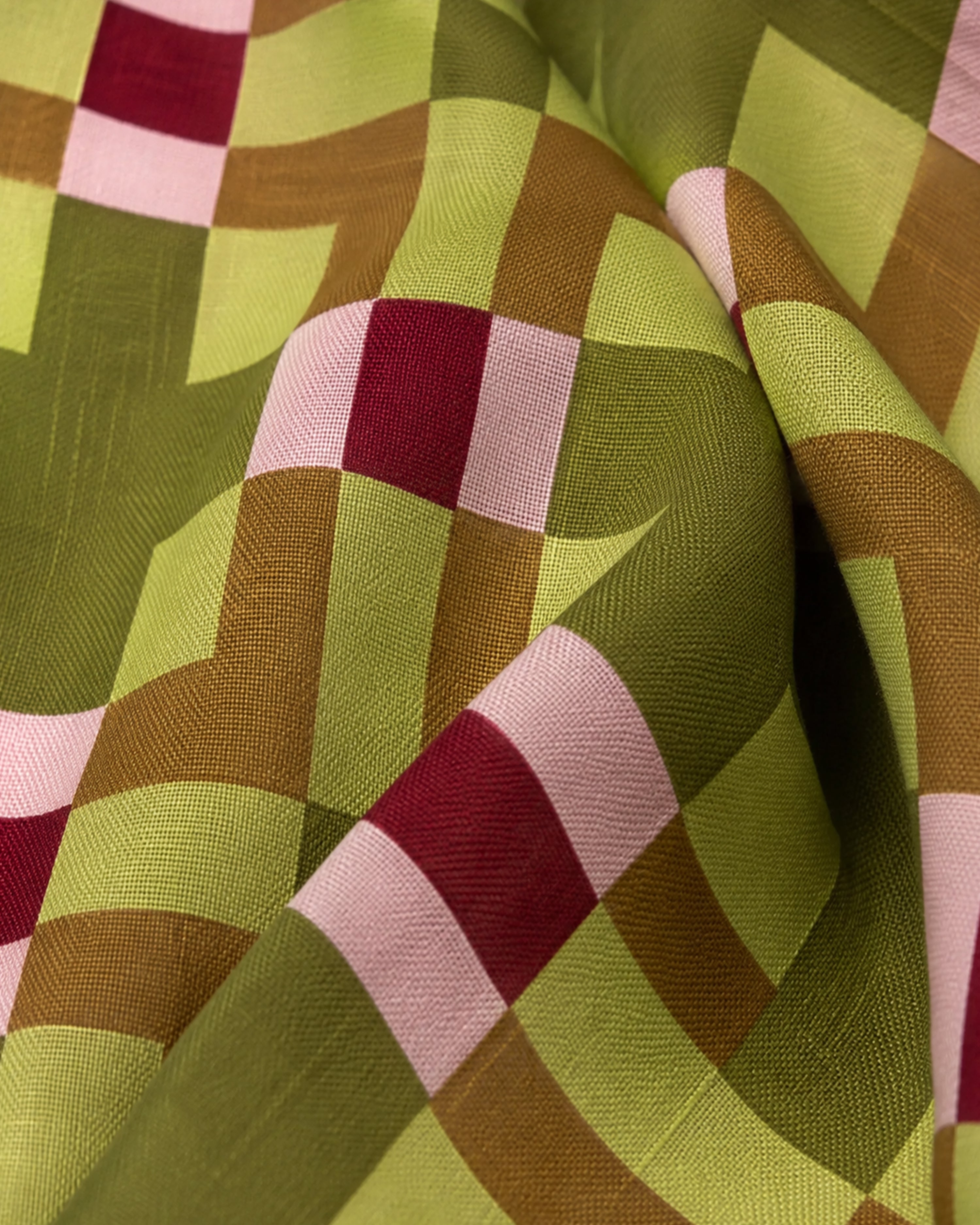 Linen Hand Printed Tablecloth Check Mate Green
