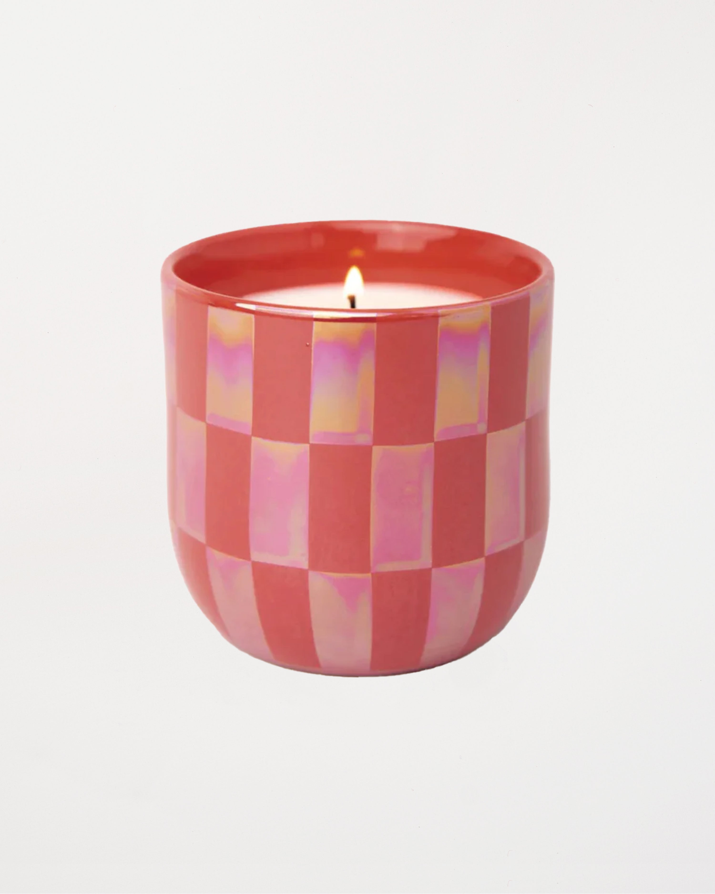 Lustre Ceramic Candle Matte Coral Checks