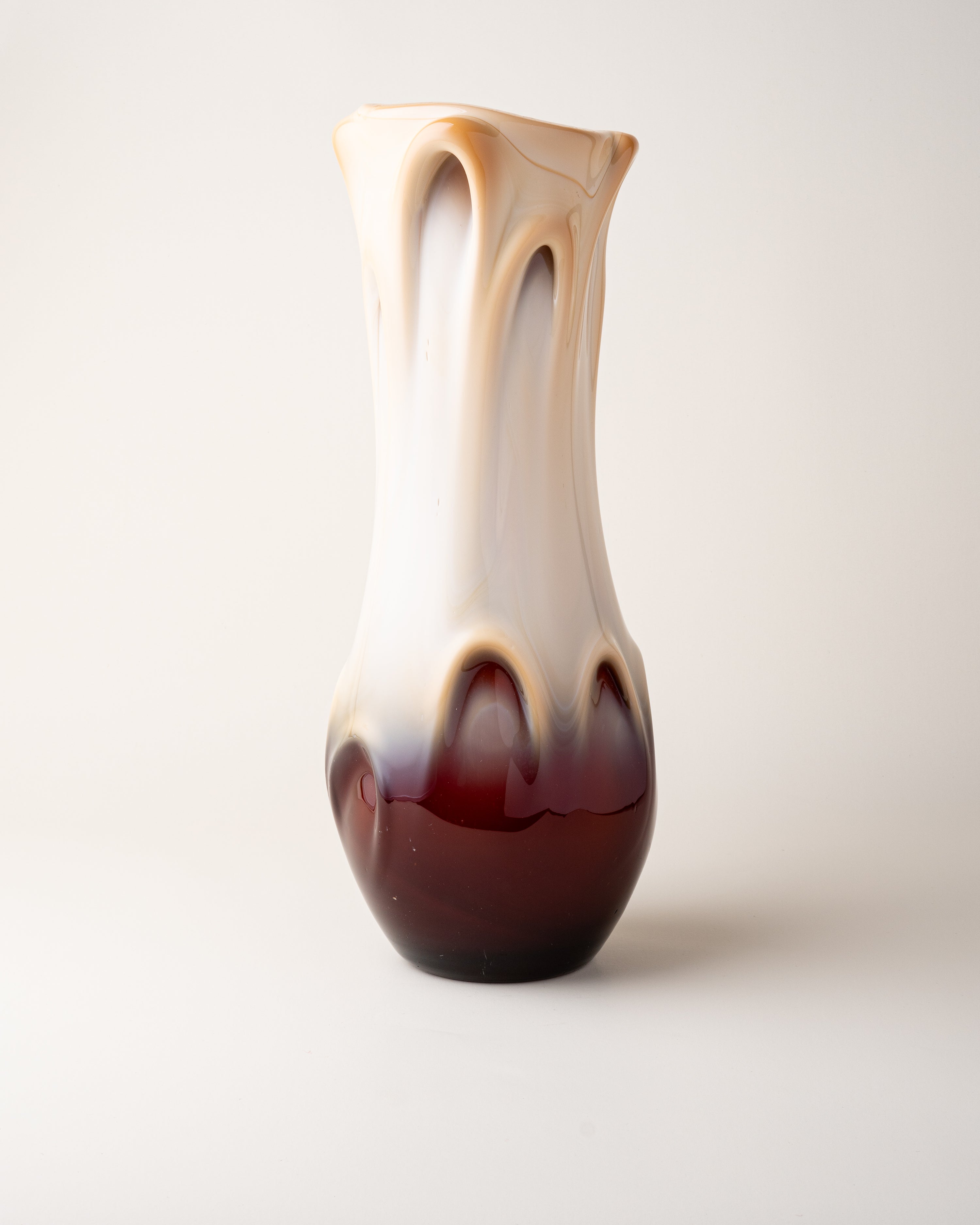 Mid-Century Ceramic Vase Large Cream/Burgundy