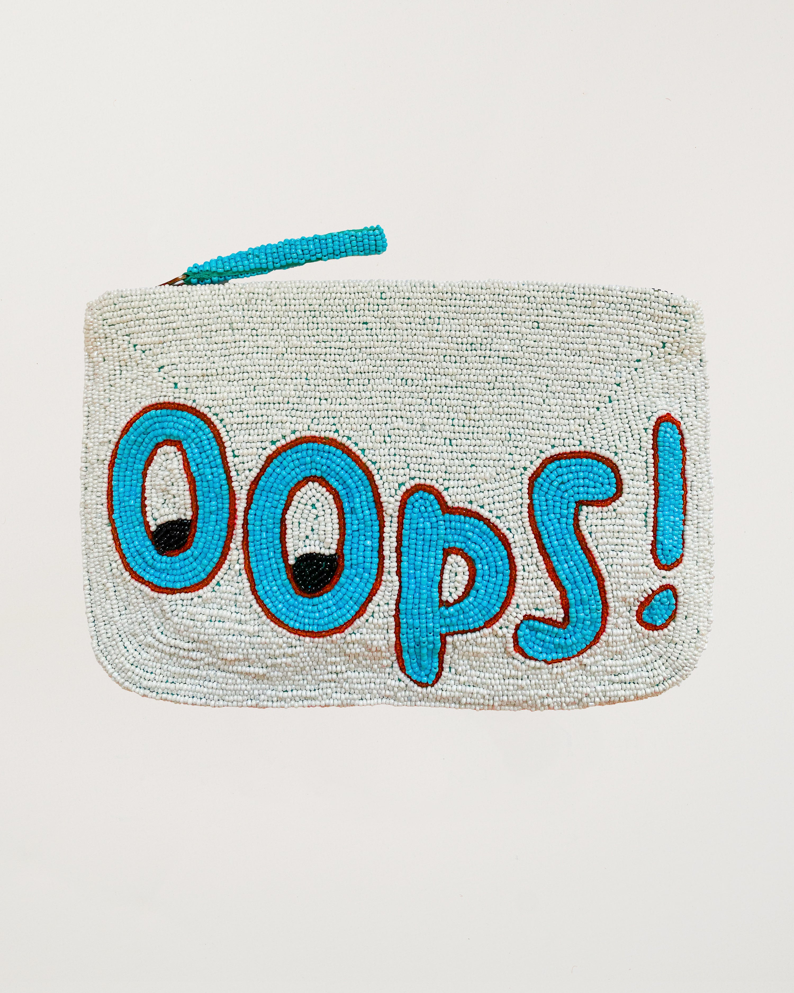 Oops! White & Blue Beaded Clutch