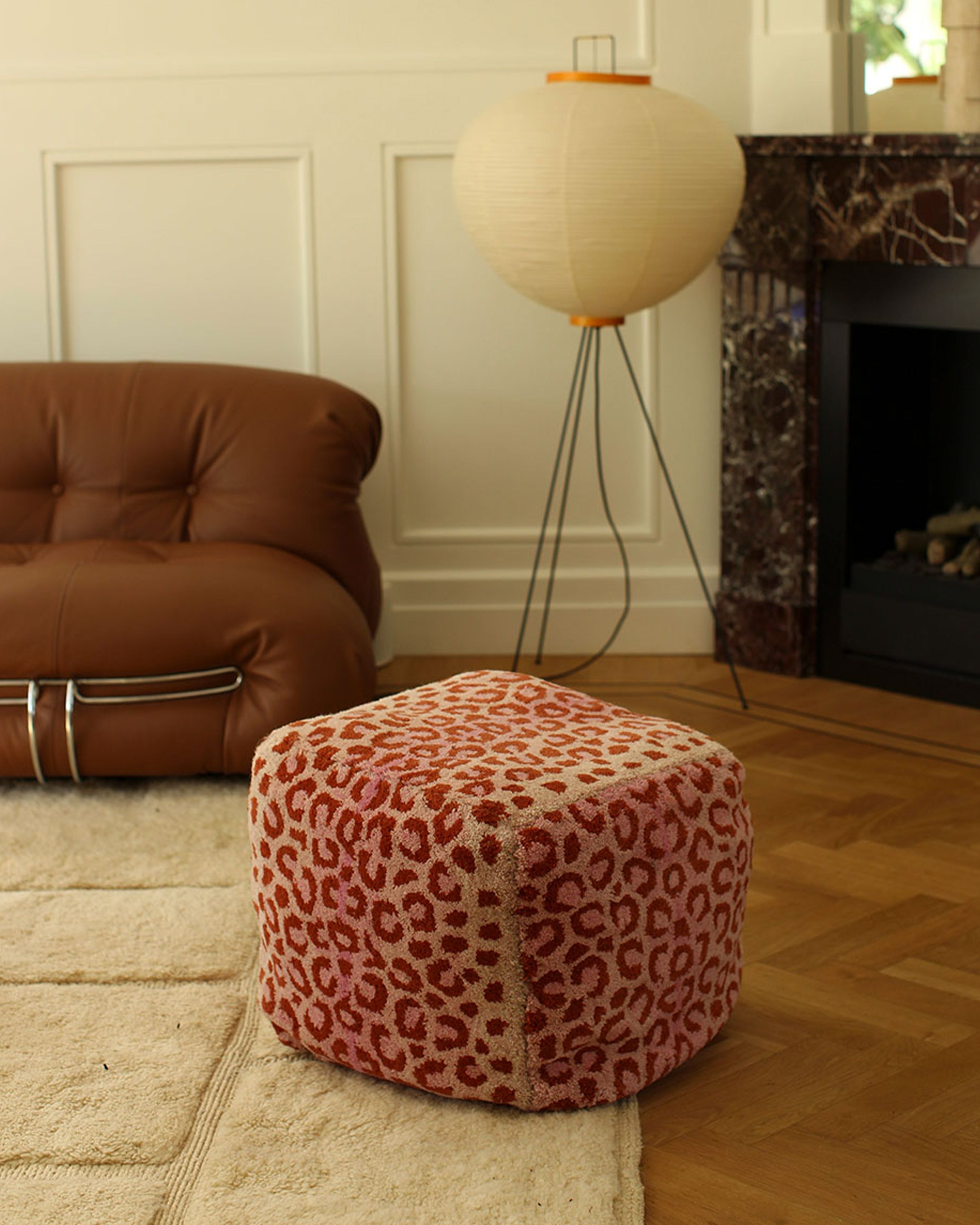Pink Leopard Pouf Small