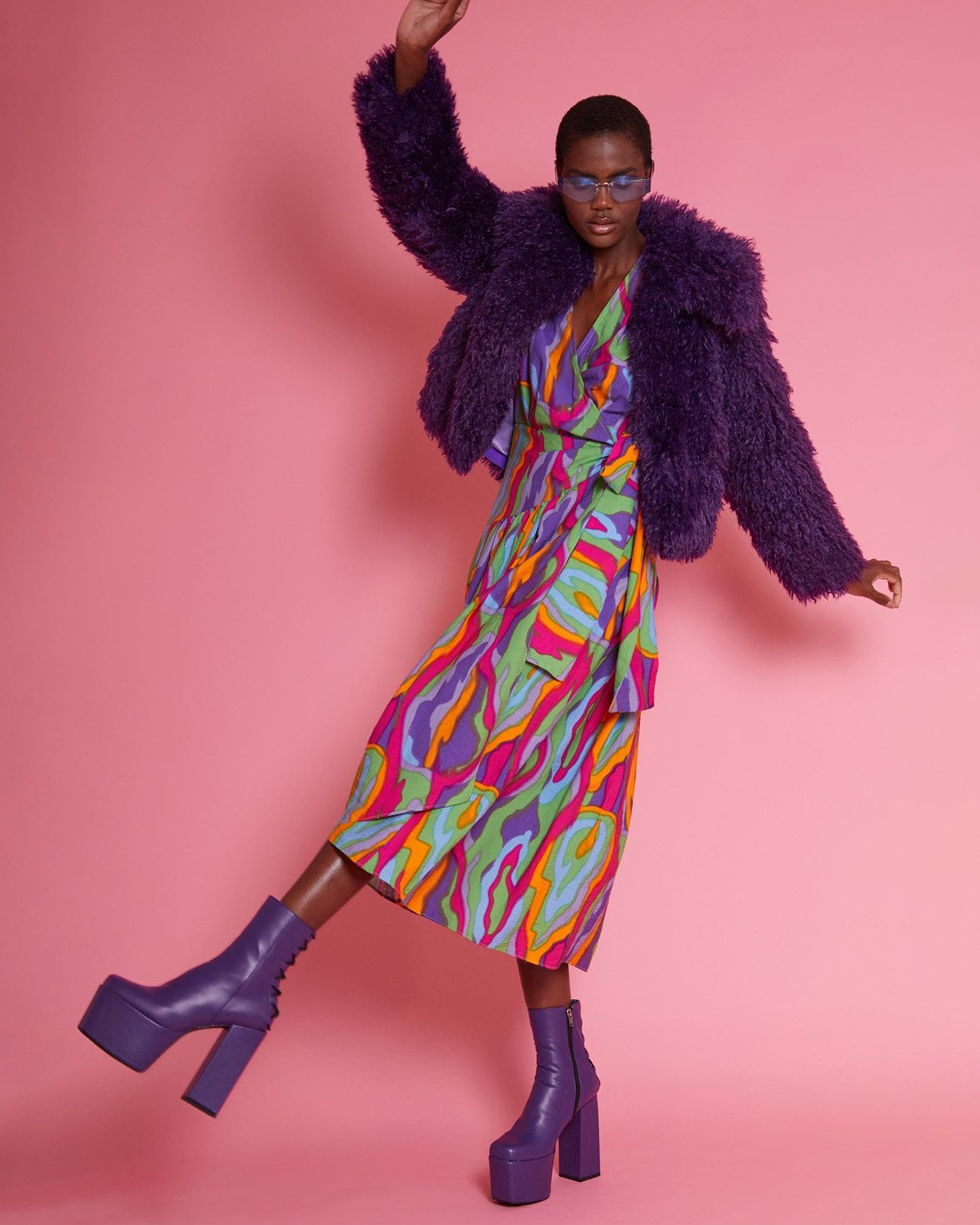 Purple Bamboo Lyocell Knitted Vegan Faux Shearling Jacket