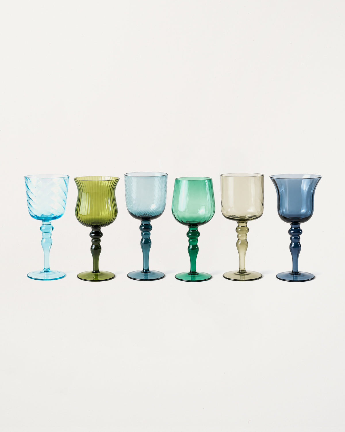 Set 6 Wine Glasses Texture Blue/Green Nuances