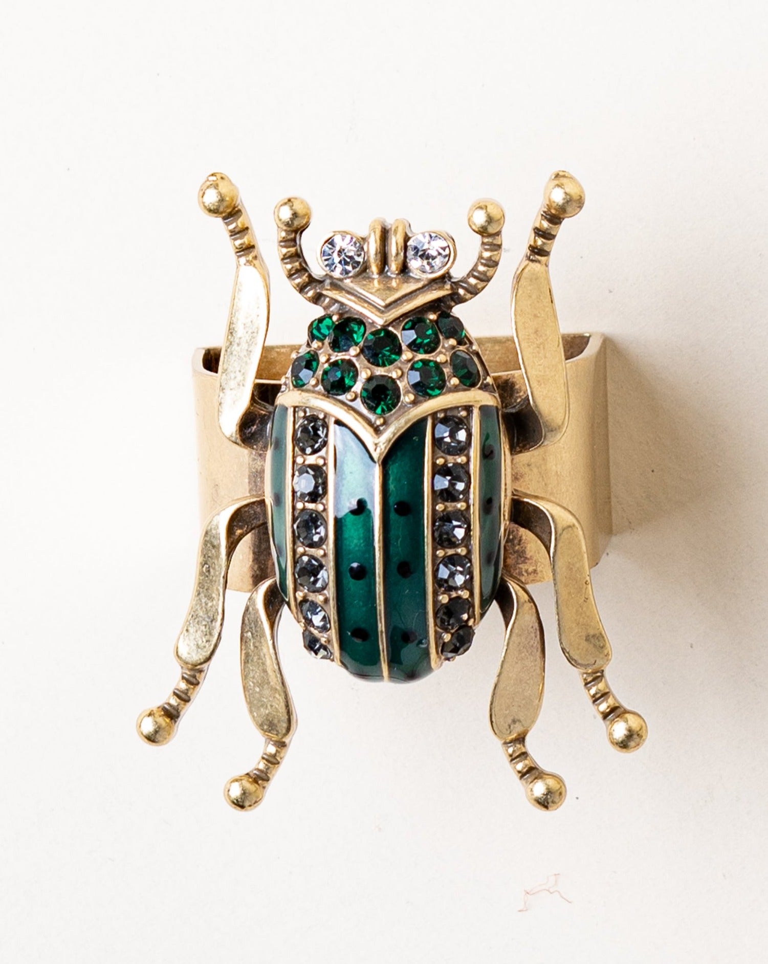 Set of 4 Enamel Beetle Napkin Rings/Worn Gold