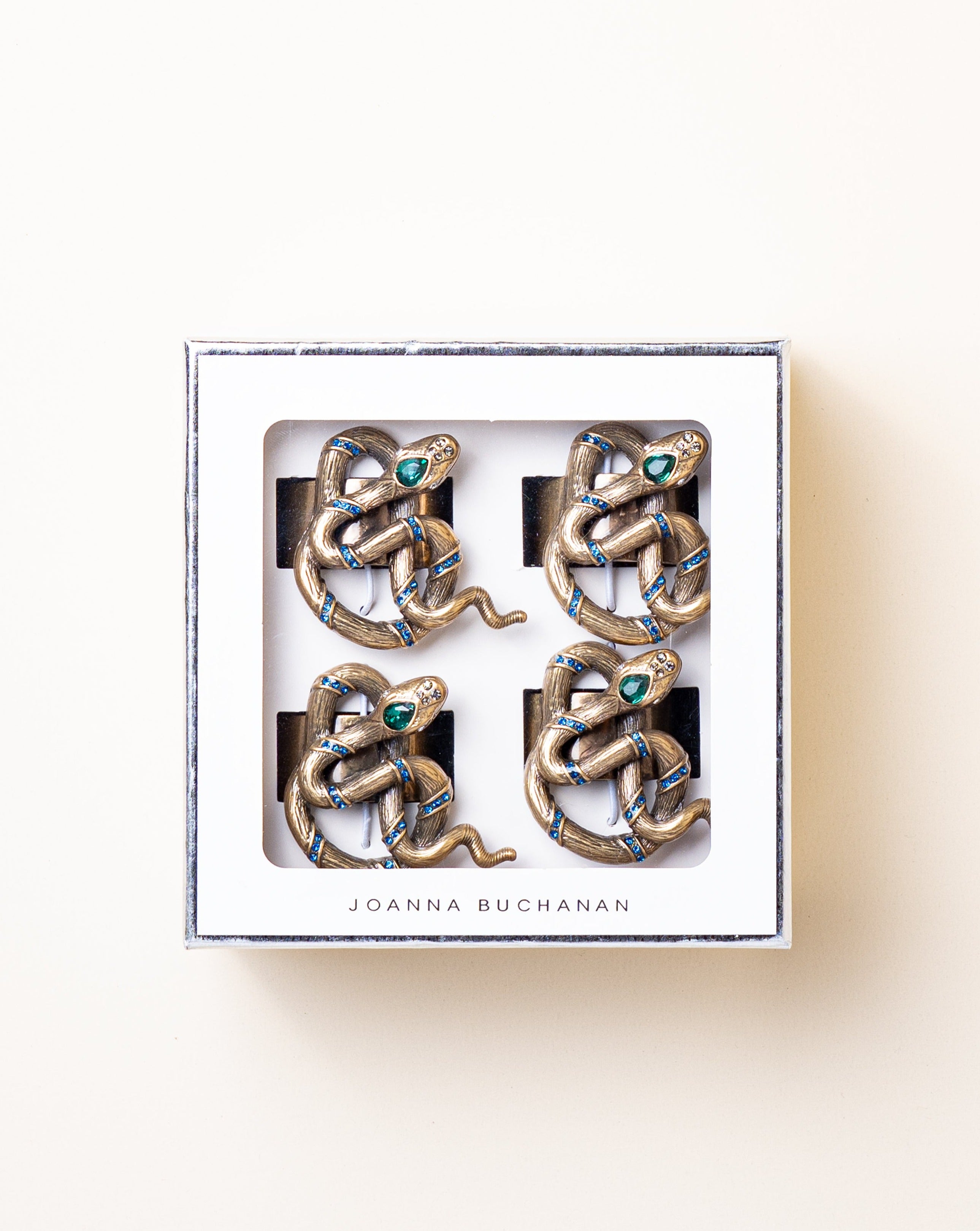 Set of 4 Snake Napkin Rings/Worn Gold