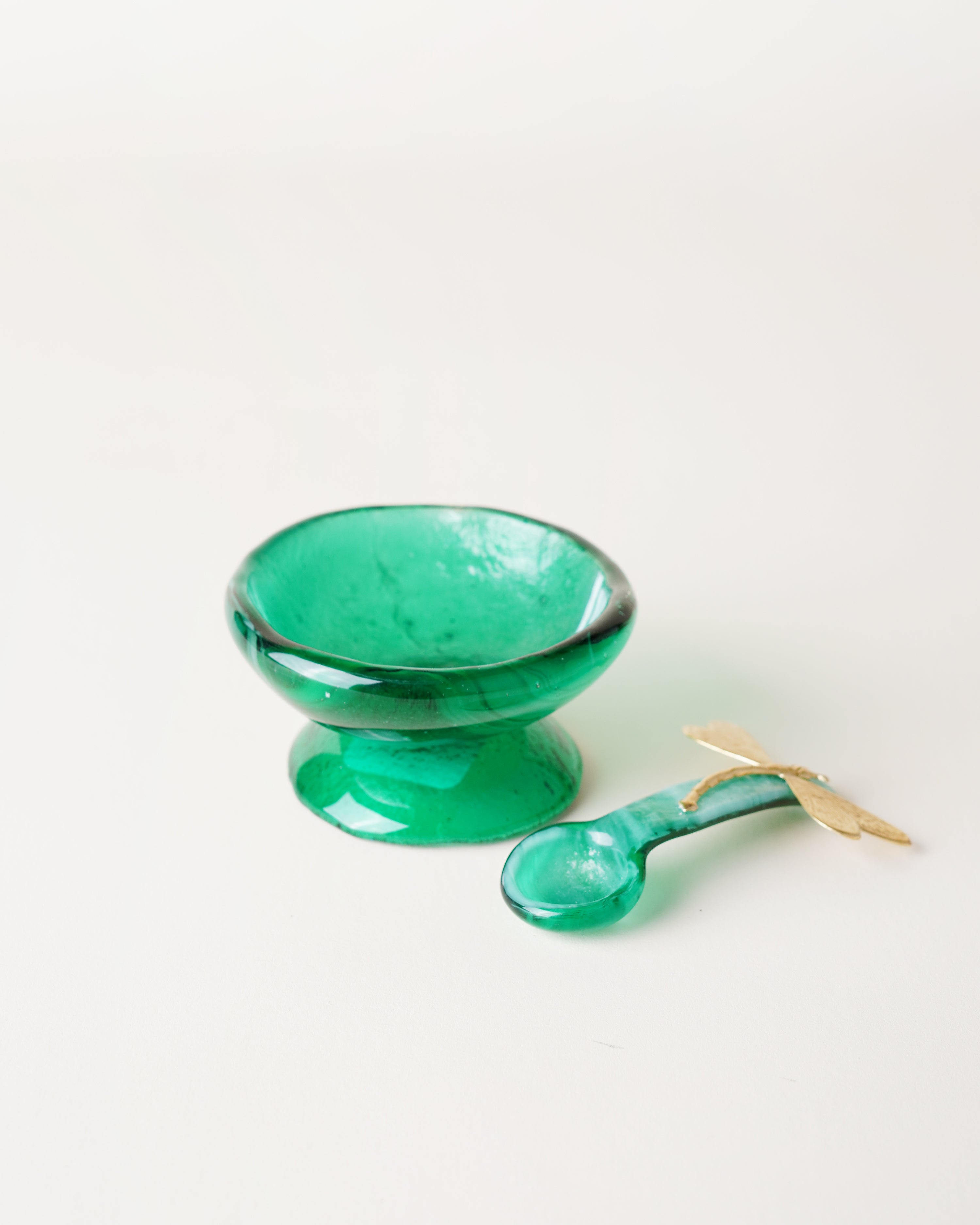 Small Marble Dark Green Salt Cellar/Spoon