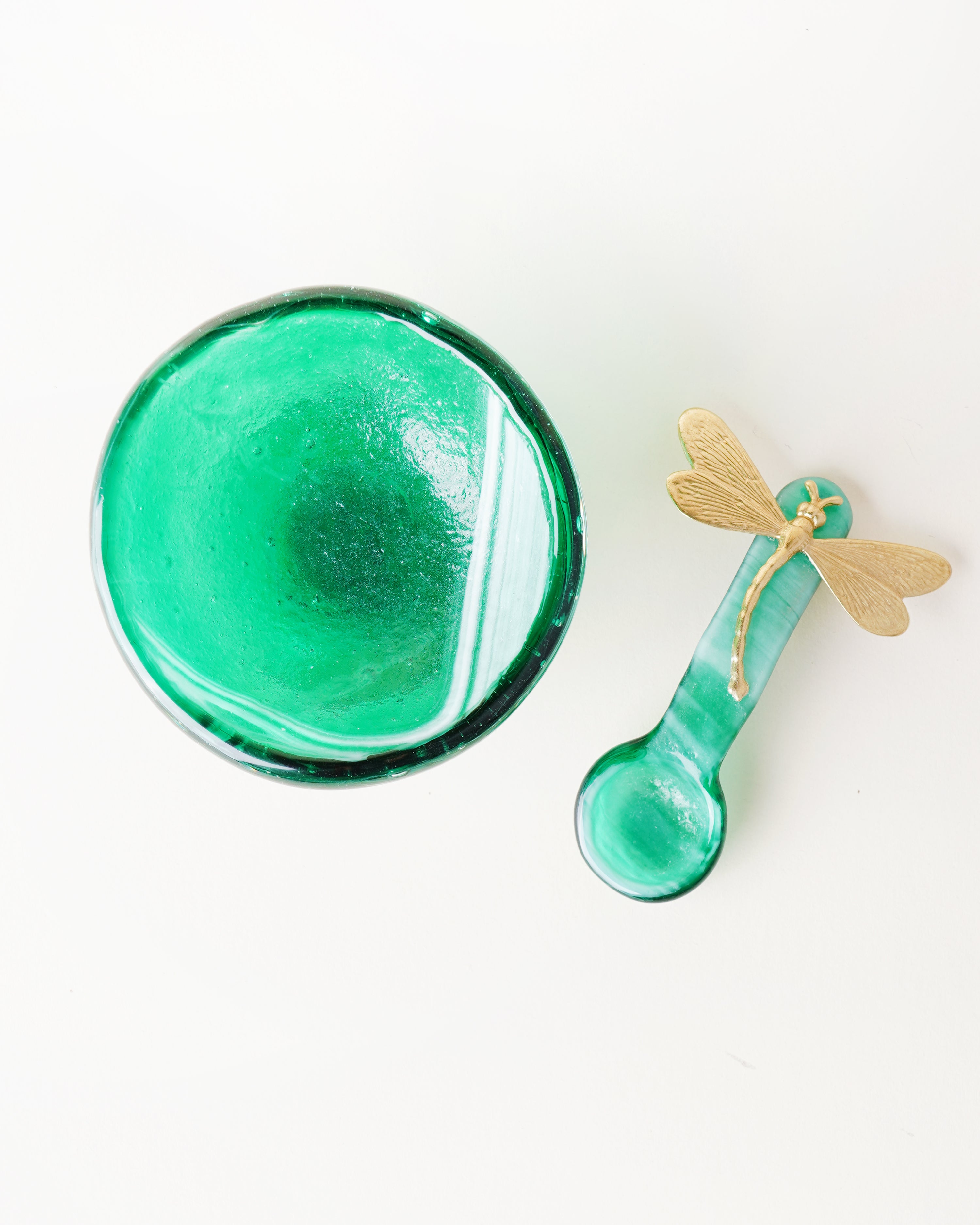 Small Marble Dark Green Salt Cellar/Spoon