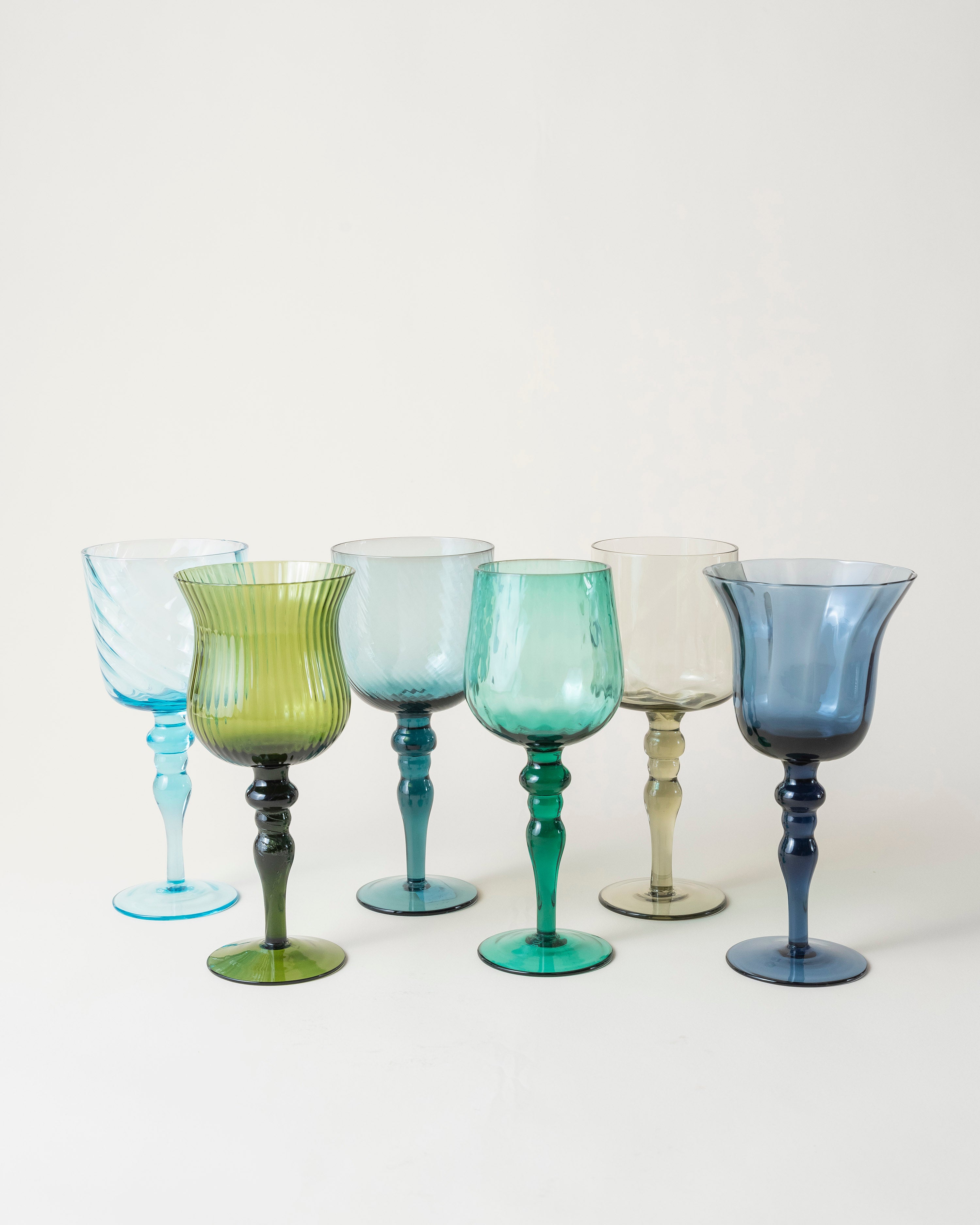 Set 6 Wine Glasses Texture Blue/Green Nuances